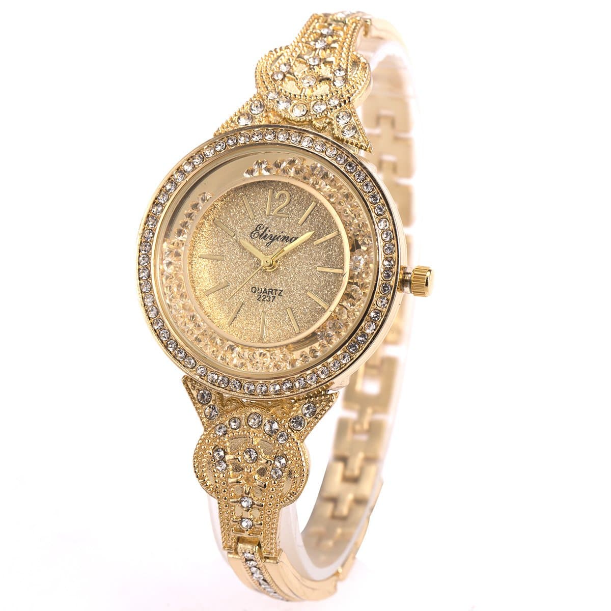 SIBOSUNLady Women Wrist Watch Gold Stainless Steel Crystal Quartz Dress Bling Bracelet