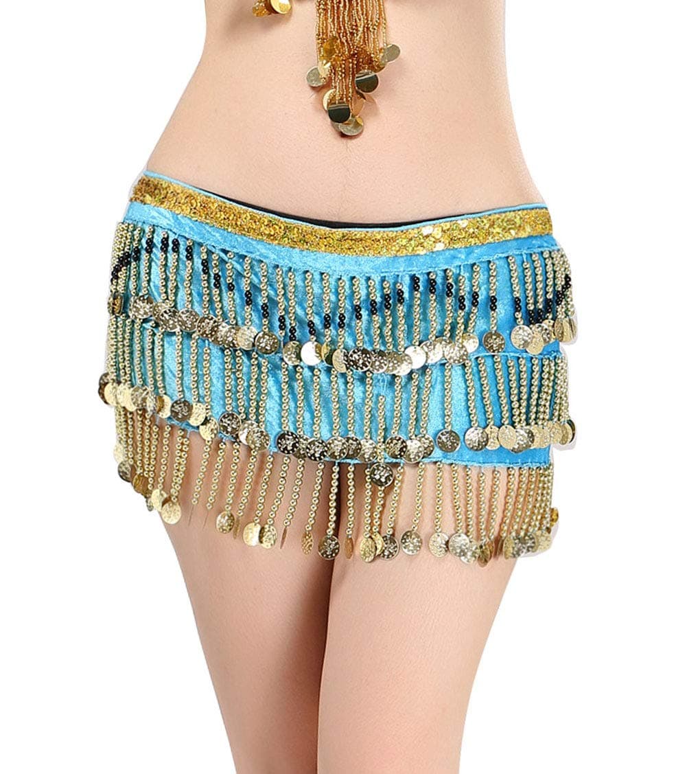 Women Belly Dance Hip Scarf Gypsy Wrap Skirt with Coins Dancing Accessories