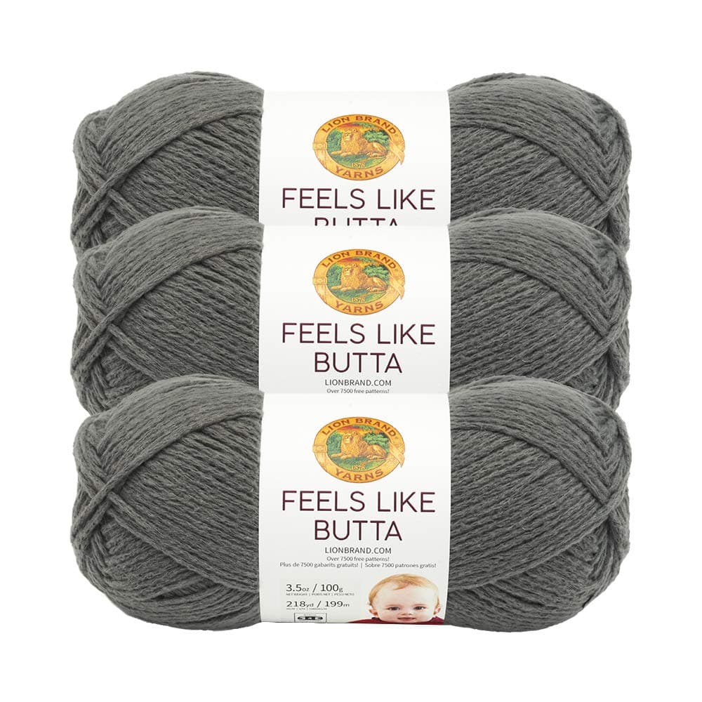 Lion Brand Yarn Feels Like Butta Soft Yarn for Crocheting and Knitting, Velvety, 3-Pack, Charcoal