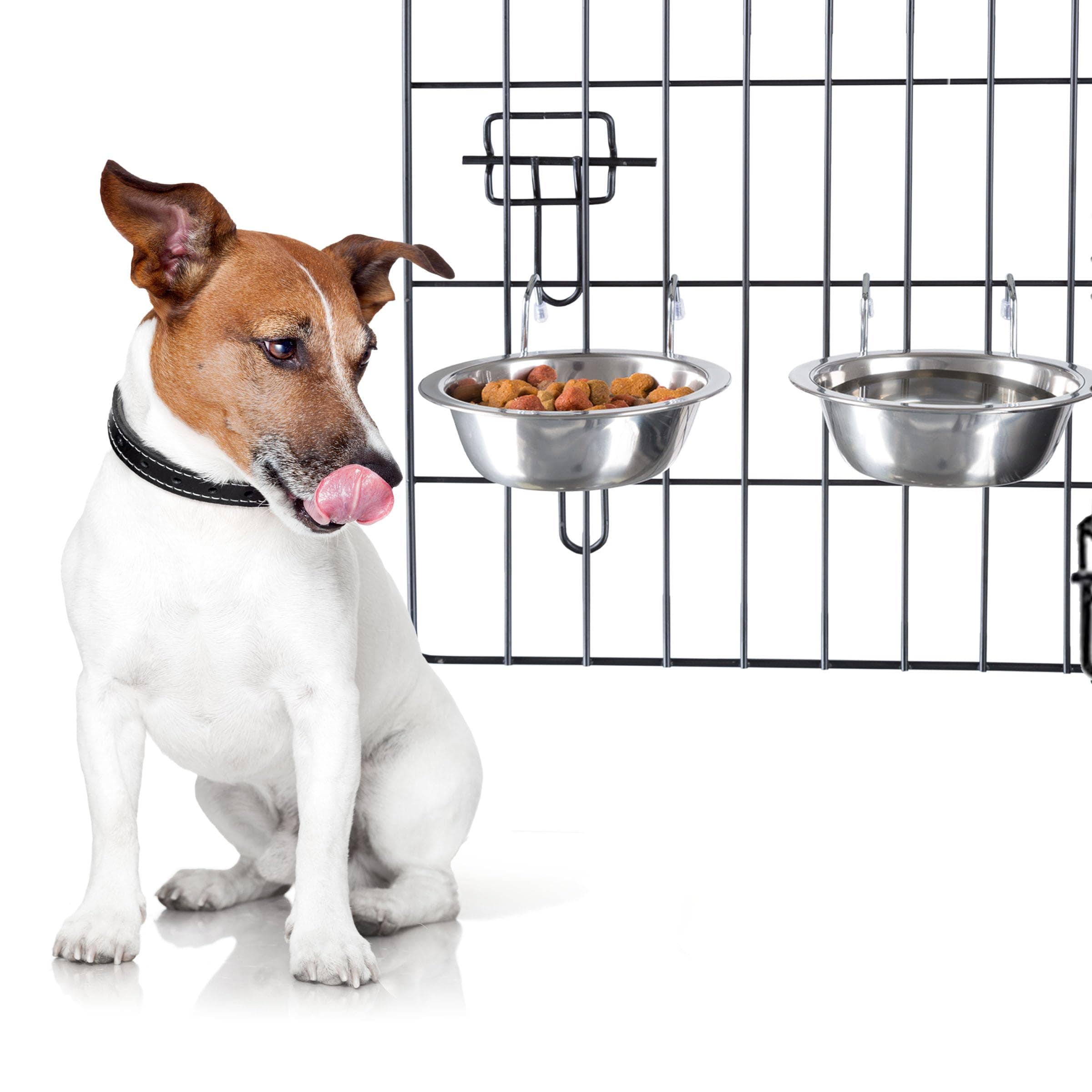 Set of 2 Stainless-Steel Dog Bowls - Cage, Kennel, and Crate Dog Bowls Hanging for Food and Water - 8oz Each and Dishwasher Safe by Petmaker