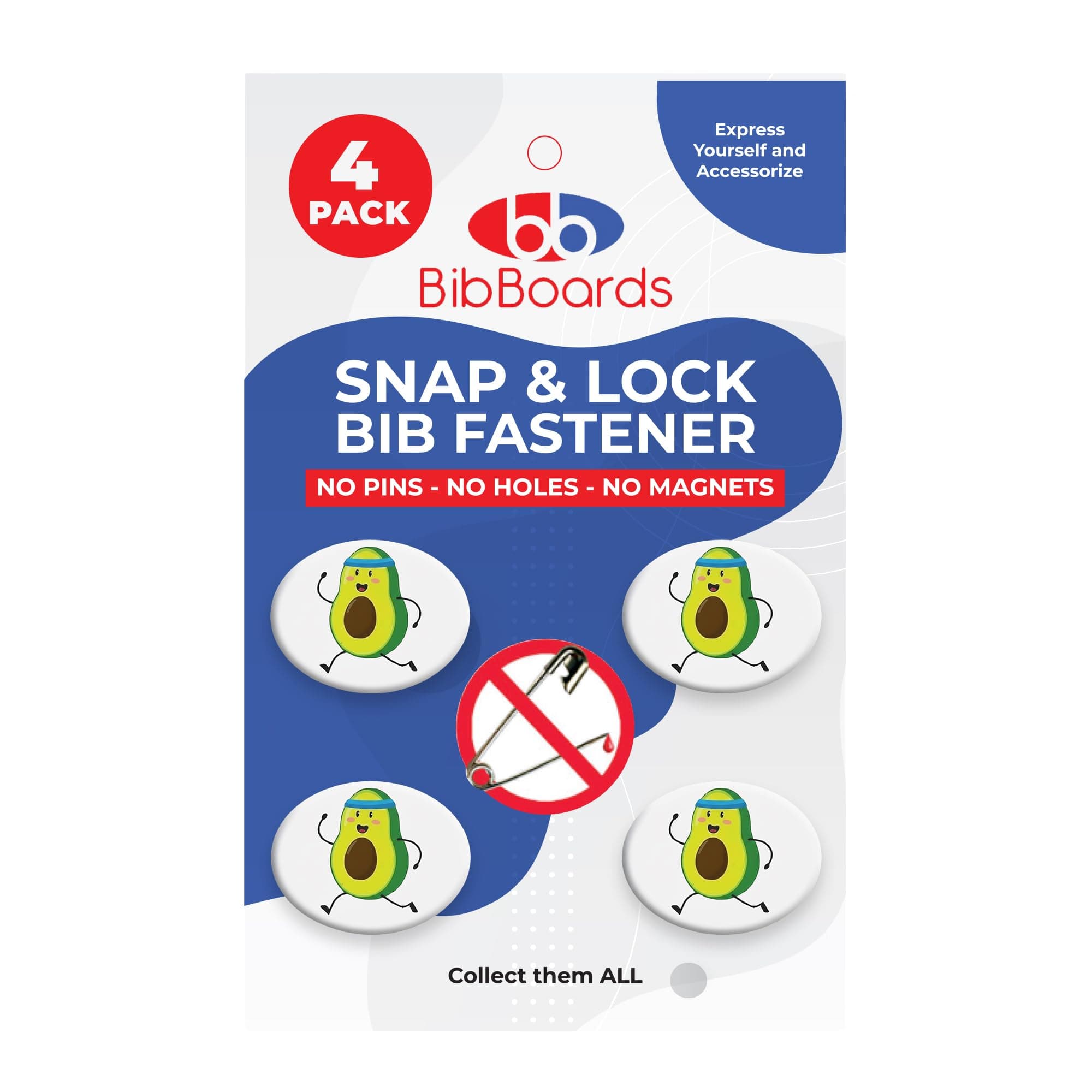 bibSNAPS Race Bib Clips - Safety Fasteners, Secures Running, Marathon, Cycling & Event Number, Non Magnetic, Easy to Use, Snap & Lock, Replacement for Pins & Magnets, Running Avocado (4pcs)
