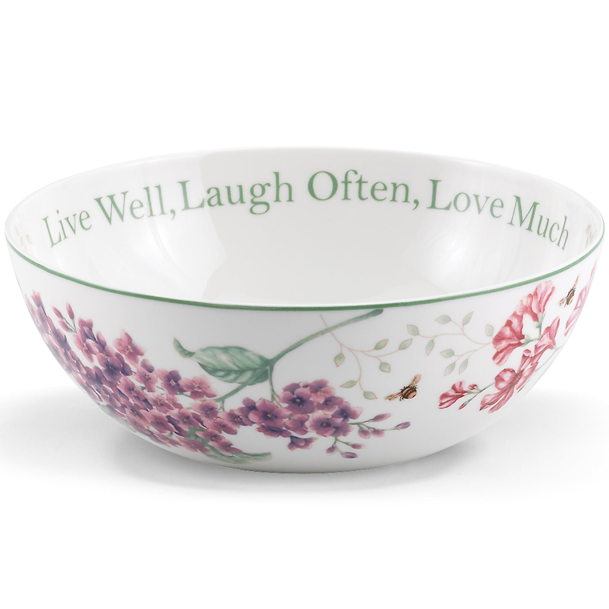 Lenox Butterfly Meadow Live Well, Laugh Often, Love Much Serving Bowl, White -