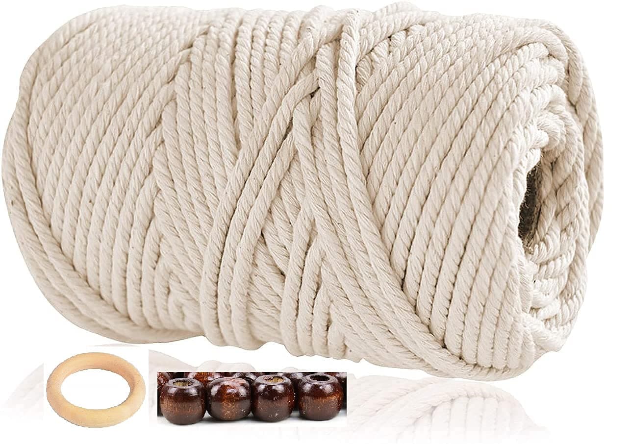 Cotton Cord 3mm 200 Meters Cotton Rope Dream Catcher Supplies Dhaga Yarn Twine Threads String Cords Supplies Natural Yarn for DIY Wall Plant Hanger Craft.