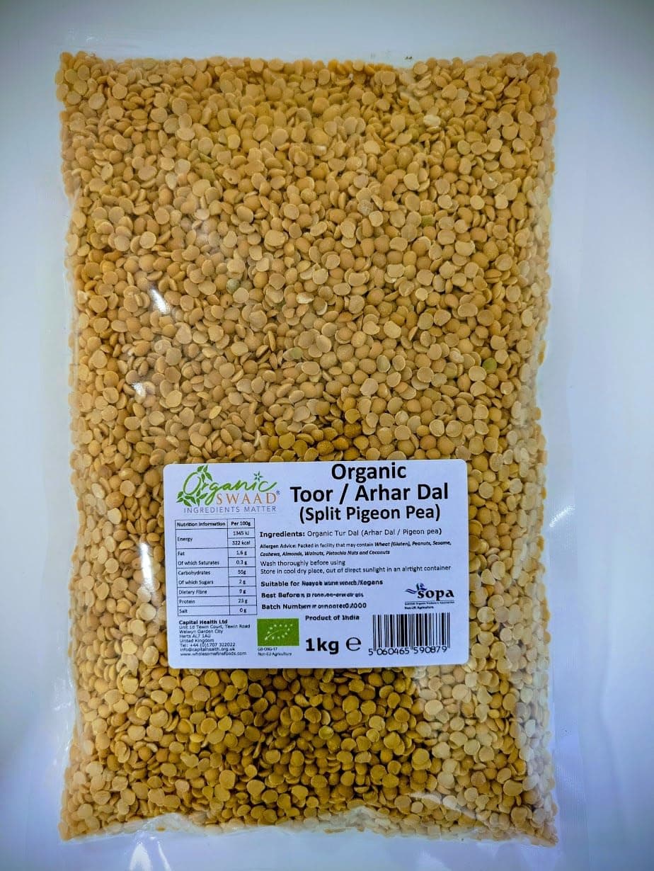 Organic Swaad Pigeon Pea (Tur/Toor/Arhar Dal) 1kg Certified Organic Pesticides Free GMO Free Vegan