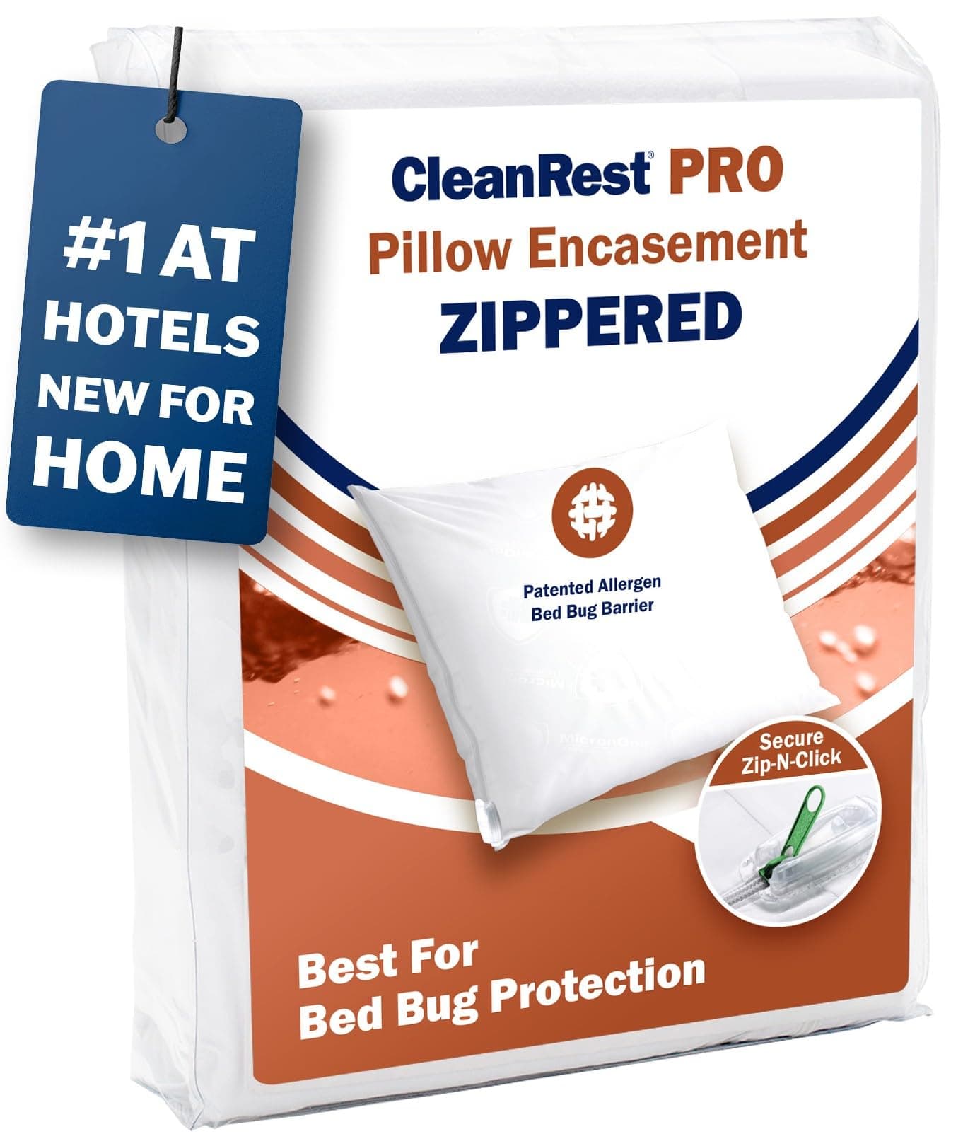 Clean Rest PRO Pillow Encasement - Ultimate Defense Against Allergens, Dust Mites, and More - Water Resistant, MicronOne Allergen Barrier, Zip-N-Click Technology, Bed Bug Protection (Standard)