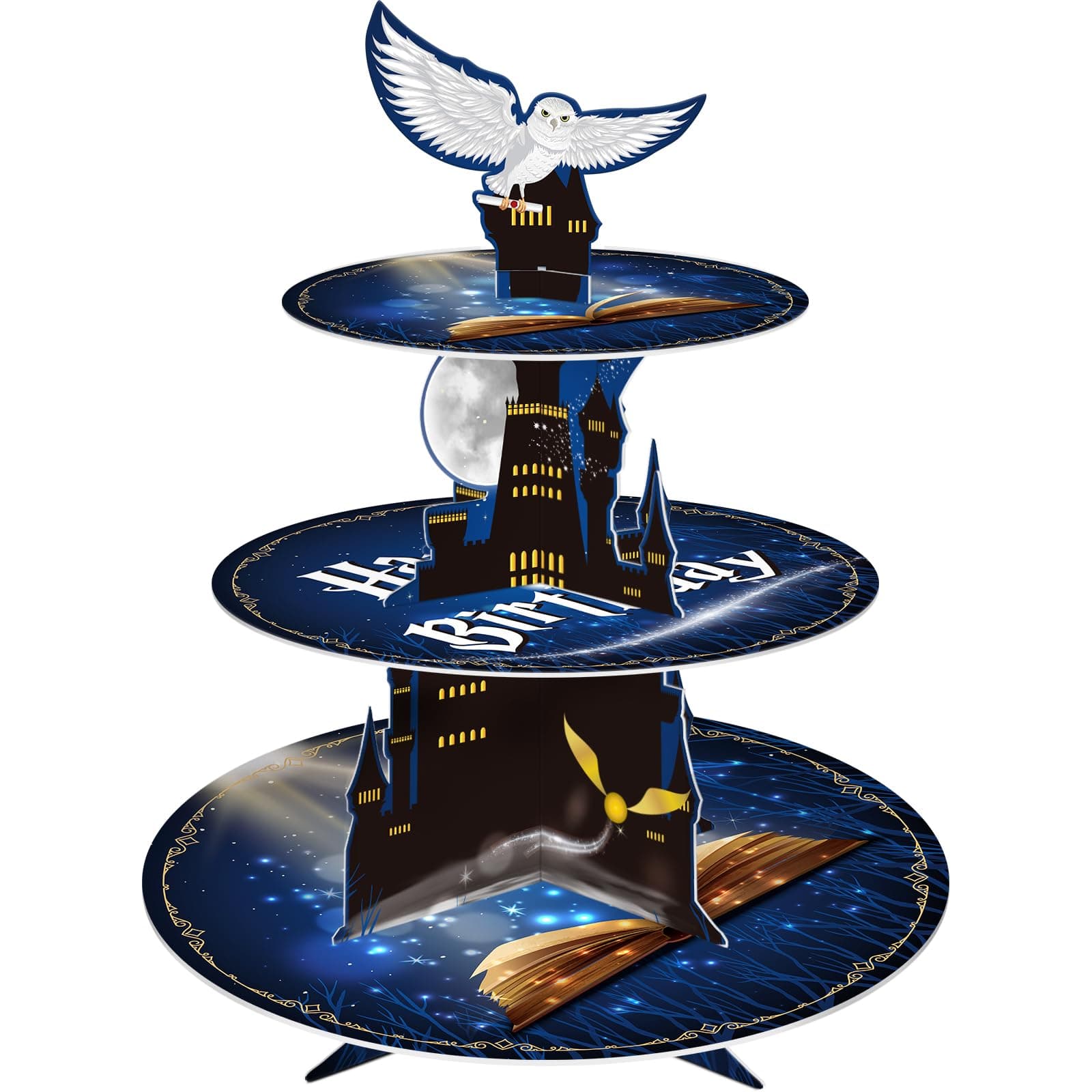 KALEFO Magical Wizard 3 Tier Cupcake Stand School Party Decorations Cake Unique Birthday Halloween Supplies Cosplay Favors Table Decor (Magical)