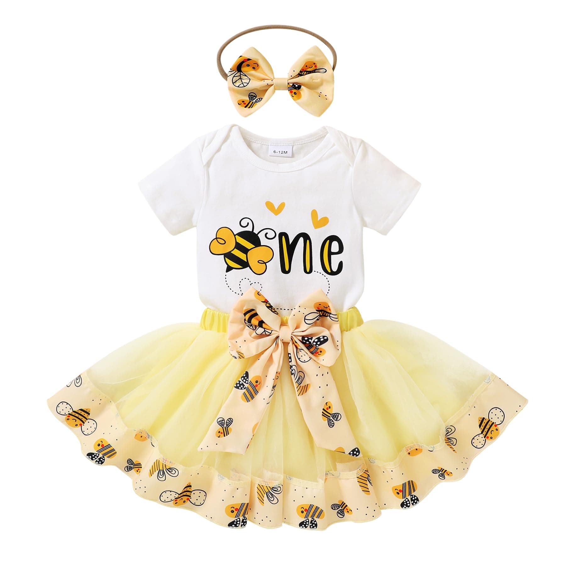 Baby Girls One 1st Birthday Outfit Bee Sunflower Romper Tulle Tutu Skirt Sequin Bow Party Clothes Set