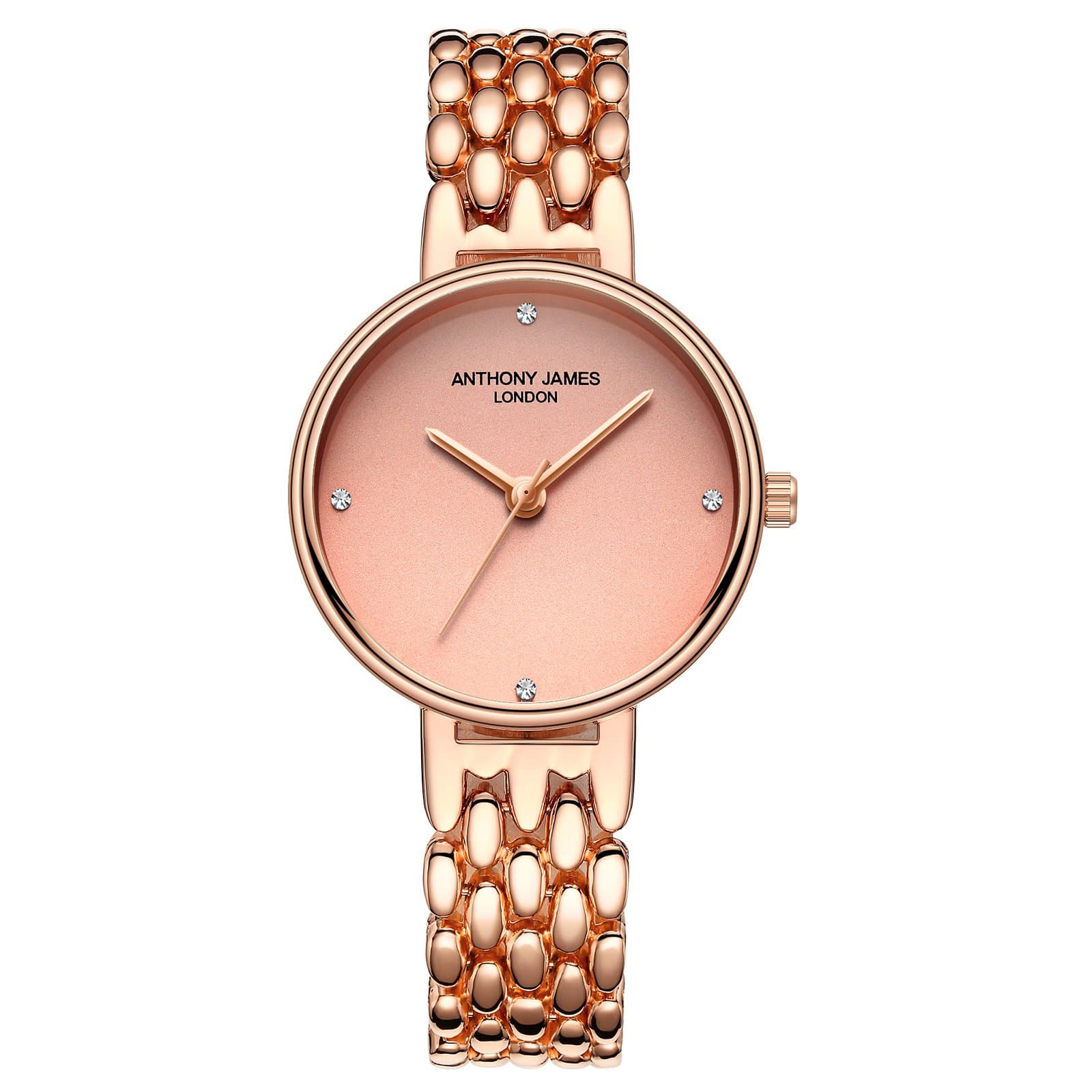 of London Ladies Belgravia | Women's Elegant Luxury Wrist Watches with Pink Dial, Rose Gold Case with Minimalistic Gold Steel Strap | Diamond Swarovski Crystal Inserts
