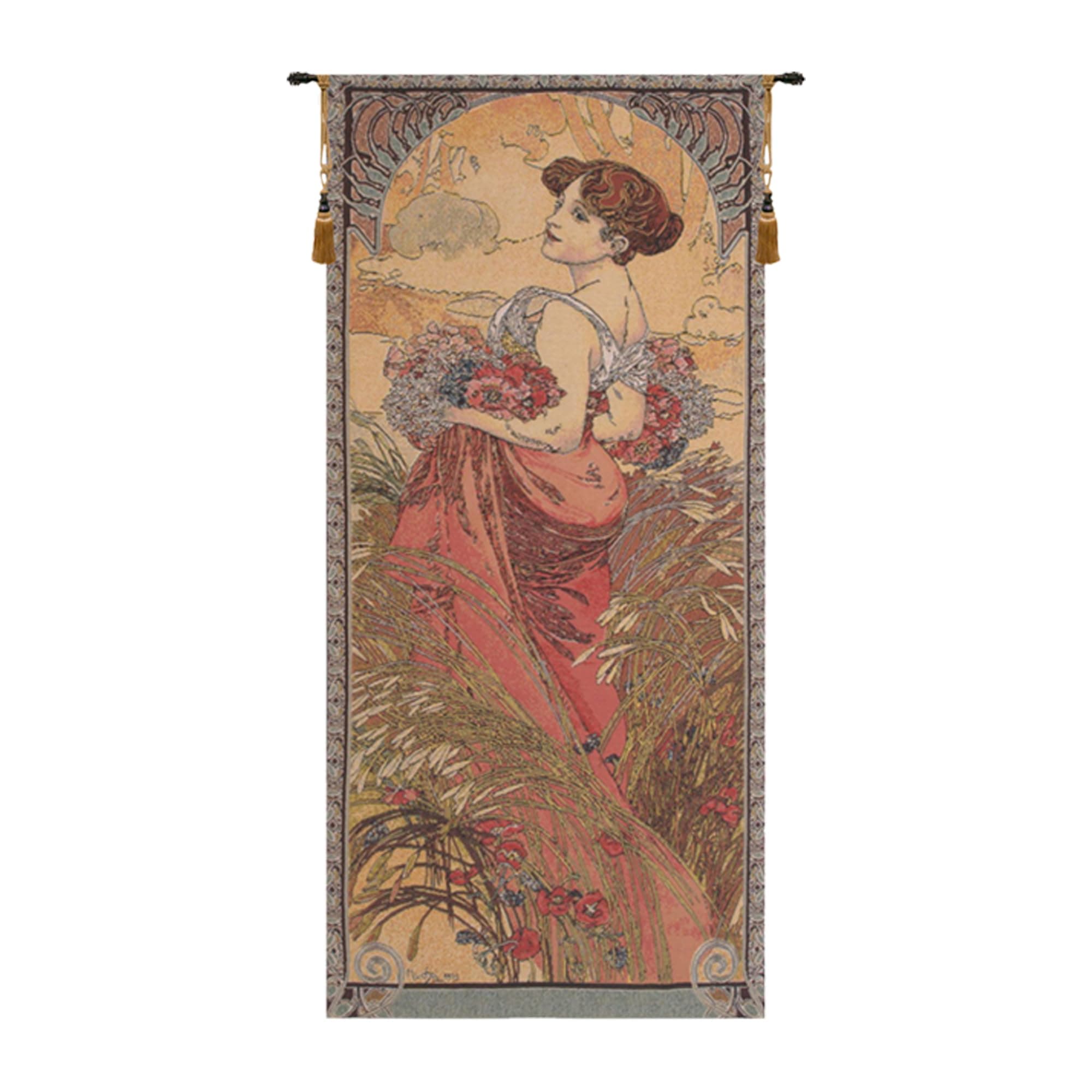 Charlotte Home Furnishings Inc Mucha Summer I Belgian Boho Tapestry Wall Hanging 39x 18 Inch Viscose Polyester Blend Cotton Wall Art Perfect for Home Decor and Wall Decor by Alphonse Mucha