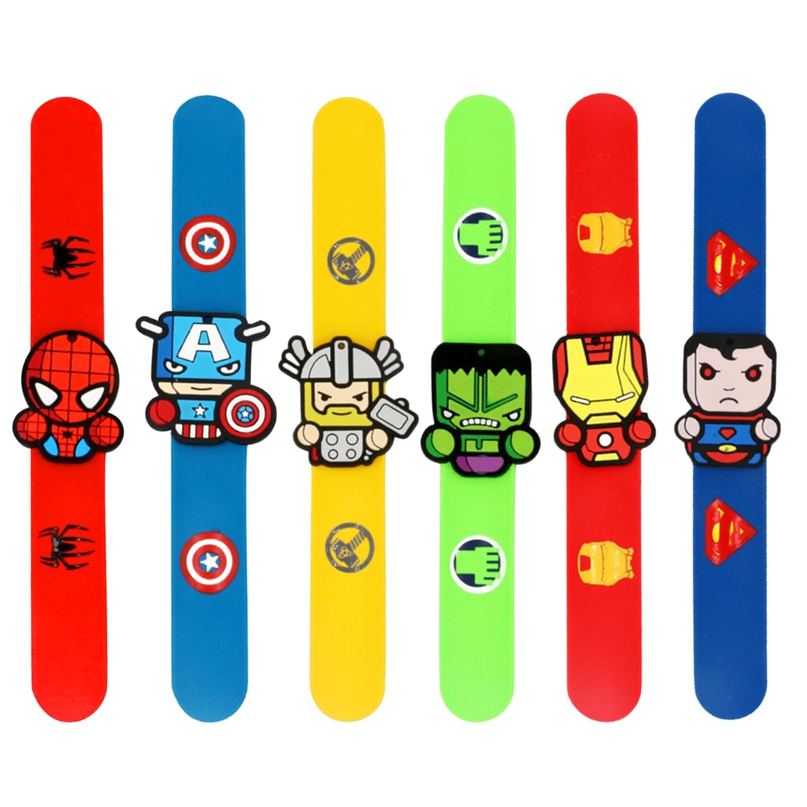 POPOYU 6Pcs Marvel Avengers Slap Bands,Superhero Soft Silicone Bracelets Wristbands,Kids Spiderman Snap Bands Toys for Kids Party Bag Fillers Classroom Prizes Favors Birthday Gifts
