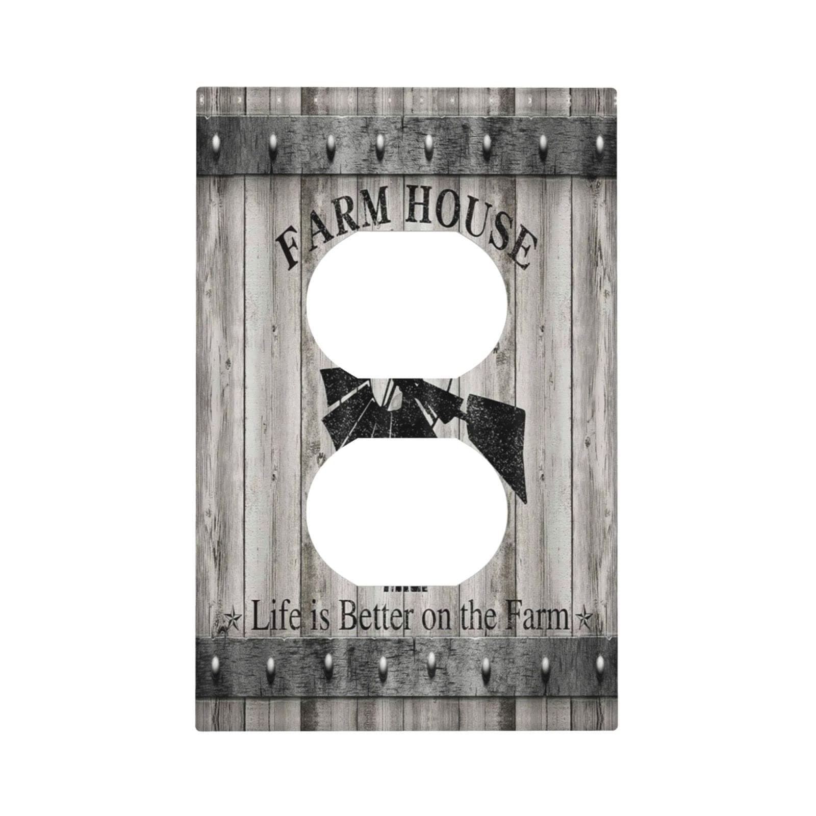 Rustic Farmhouse Vintage Farm Windmill 1 Gang Outlet Covers Duplex Receptacle Wall Plate Decorative Electrical Faceplate Lightswitches for Bathroom Bedroom Decorate 5" x 3 Standard Size