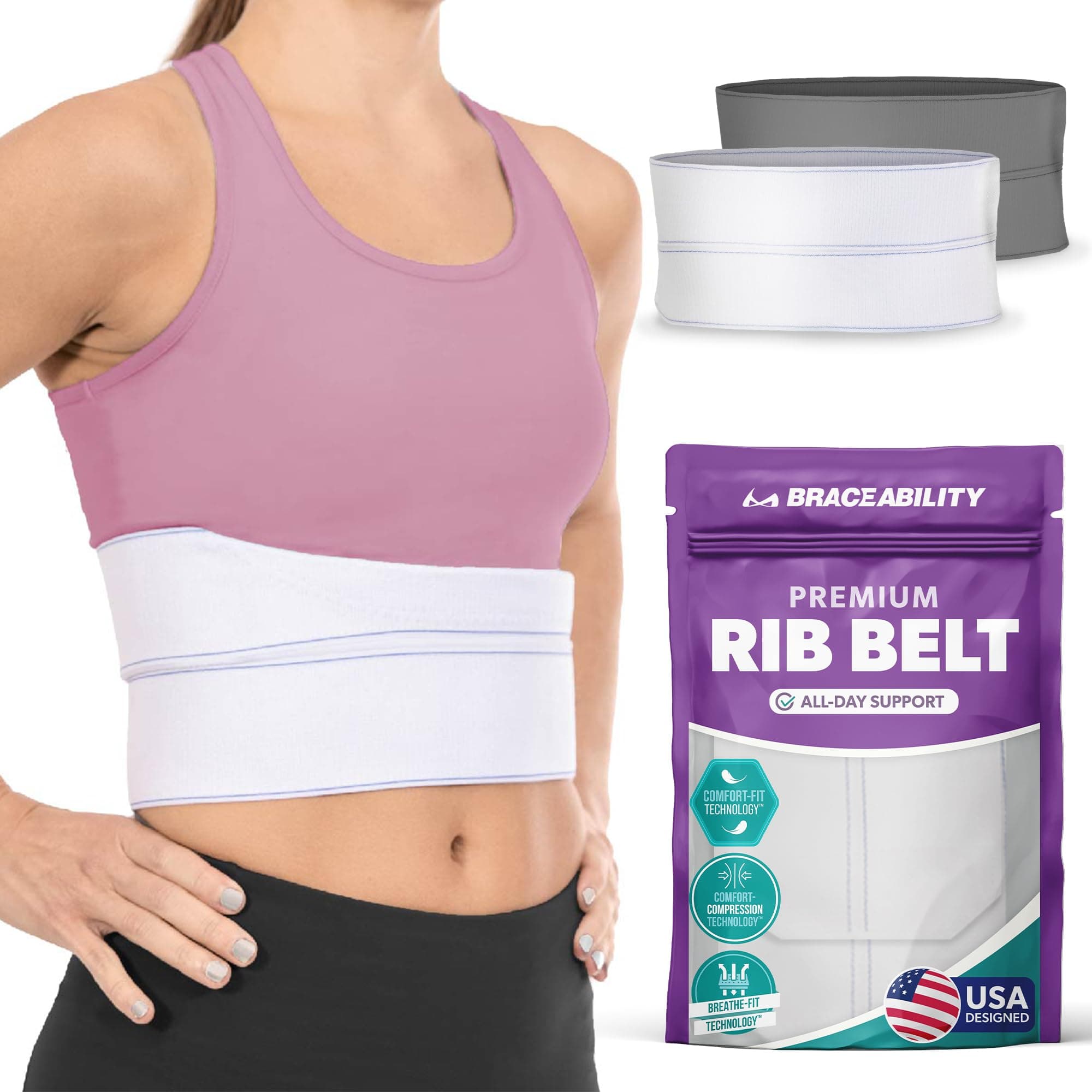 BraceAbility Broken Rib Brace for Women and Men - Rib Protector Compression Wrap, Chest Support Belt for Bruised, Fractured, Dislocated Ribs, Costochondritis Relief, Sternum Brace (Female - White)