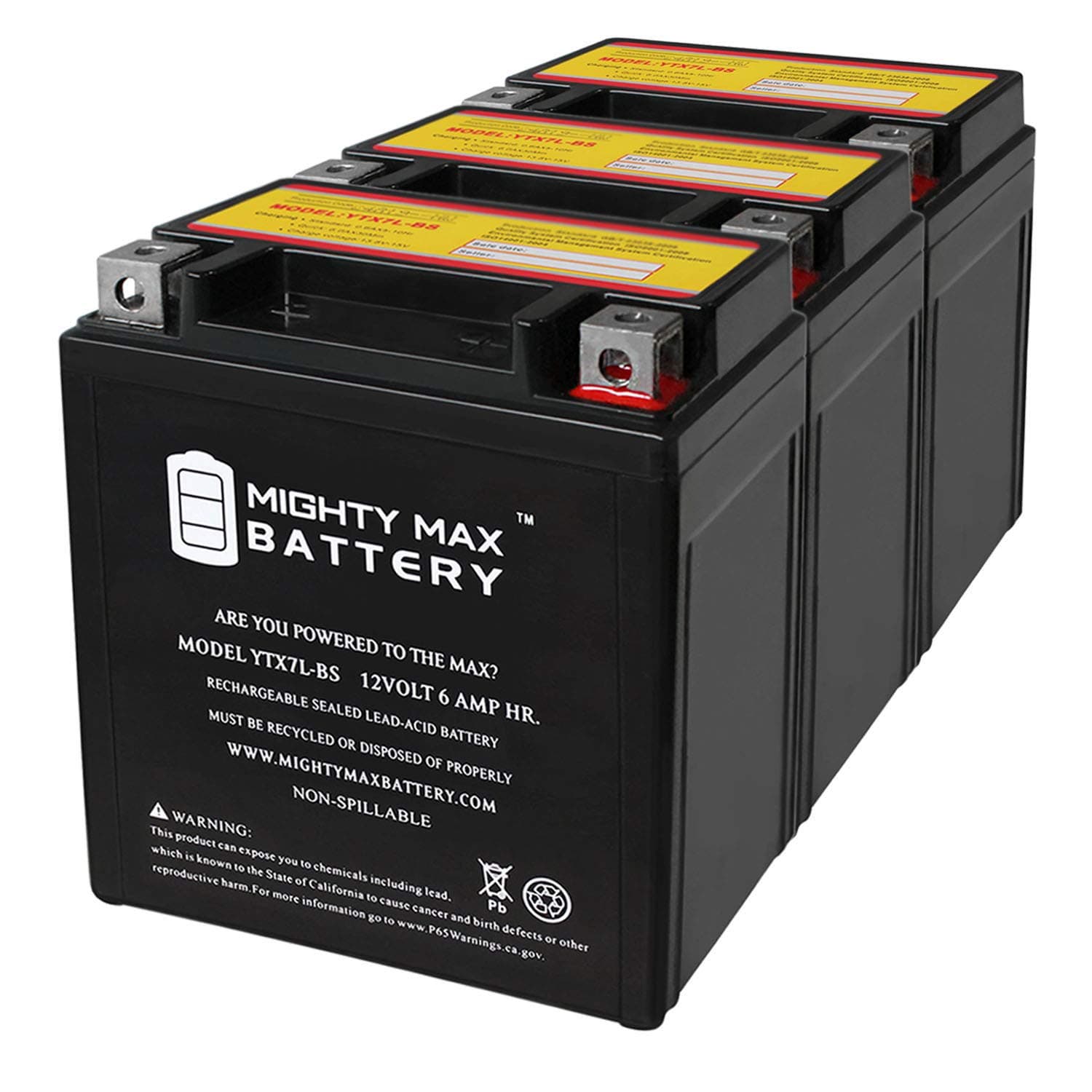 Mighty Max Battery YTX7L-BS 12V 6AH Replaces Motorbike HONDA TR200 Fat Cat 200CC -3 Pack