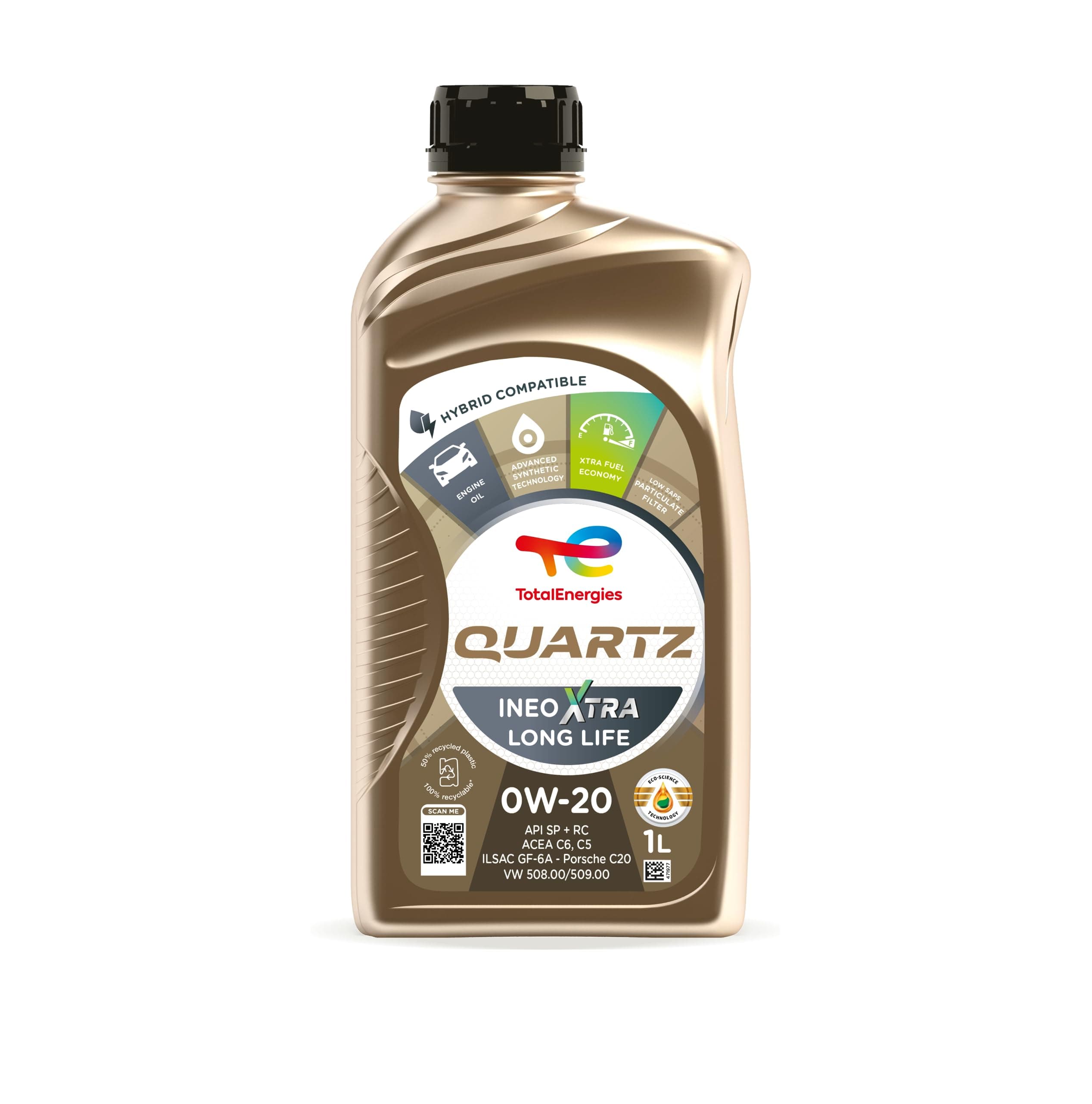 Quartz Ineo Xtra Long Life 0W20 Engine Oil Fully Synthetic 1L - ACEA C6/C5, API SP, ILSAC GF-6A - Eco-Science Technology