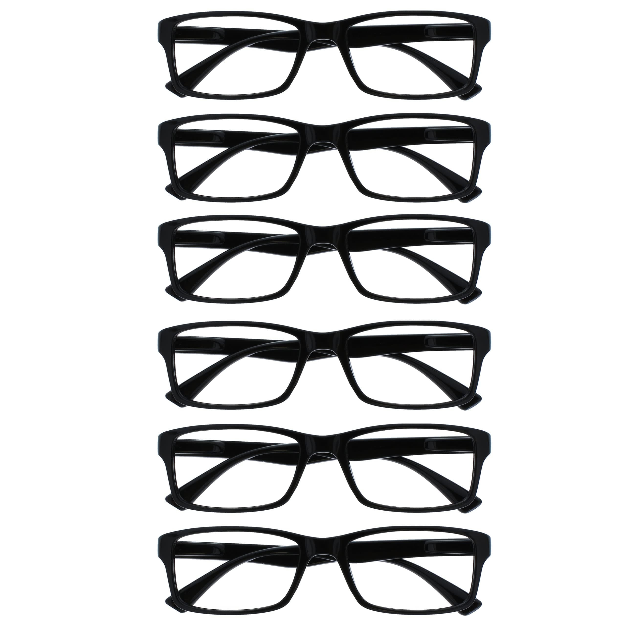 PEP Classic Reading Glasses for Women Men, Scratch Resistant Rectangular Frame with Spring Hinges, Black, +2.5 (Pack of 6)