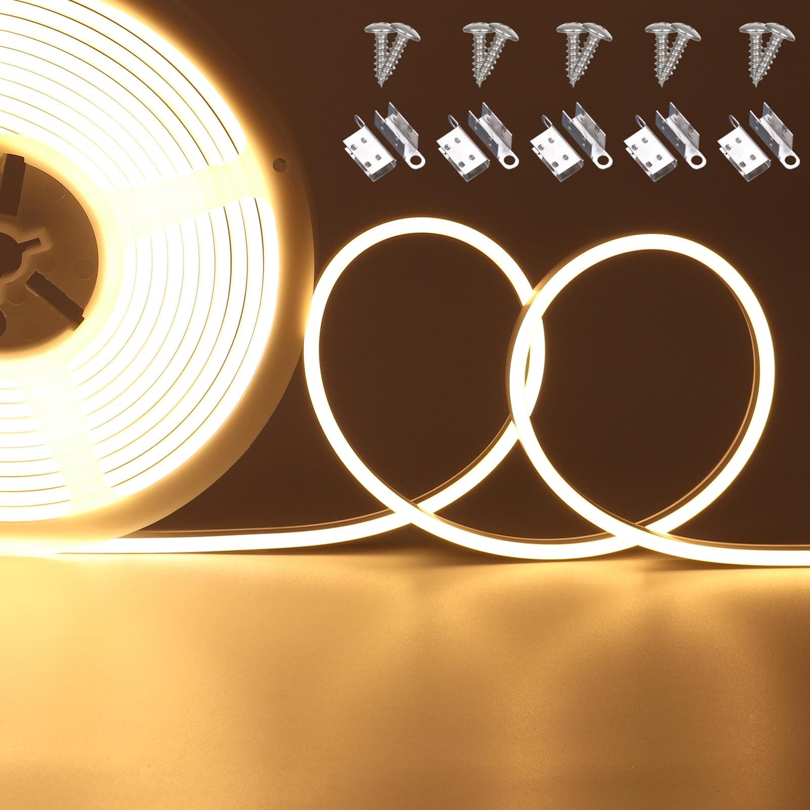 4MM Wide Neon LED Strip Lights 24V Outdoor Waterproof, 16.8FT/5M 3000K Warm White 168LEDs/M Uniform Glow Neon Rope Light, Flexible Strip Lights for RV, Patio, Bathroom, DIY (No Power Supply)