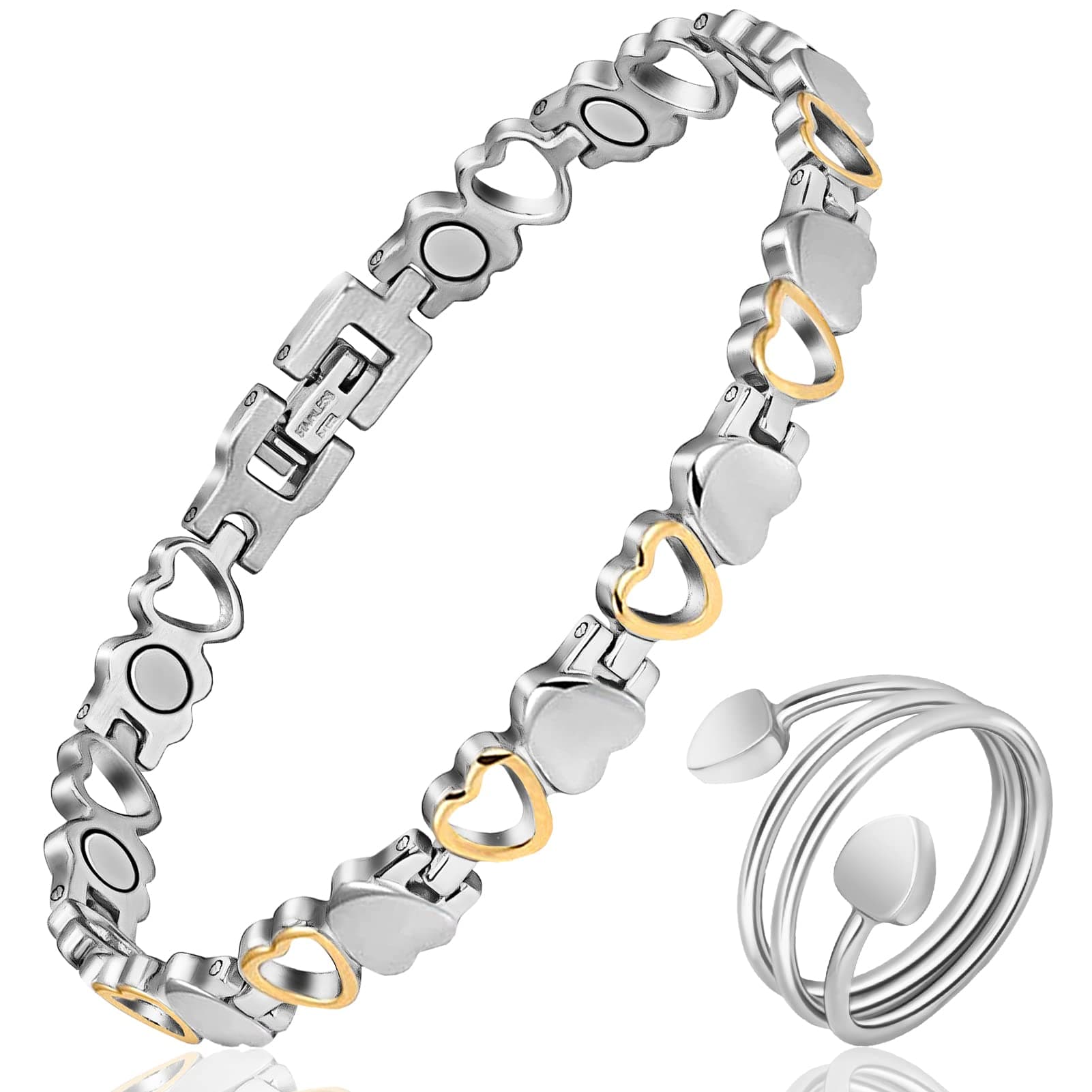 Mahnco Lymph Detox Magnetic Bracelet, Titanium Bracelet for Women, Lymphatic Drainage Ring&Bracelet with 3500 Gauss Magnets-Jewelry Gift Set with Adjustment Tool