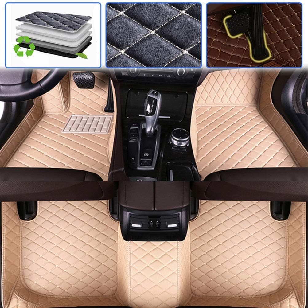Car Floor Mats Compatible with Lexus LX Eight-Seats 16-19(fire Extinguisher) Floor Liner Waterproof Anti-Skid Luxury Leather Full Coverage Liner Front ＆ Rear Mat/Set(Beige)