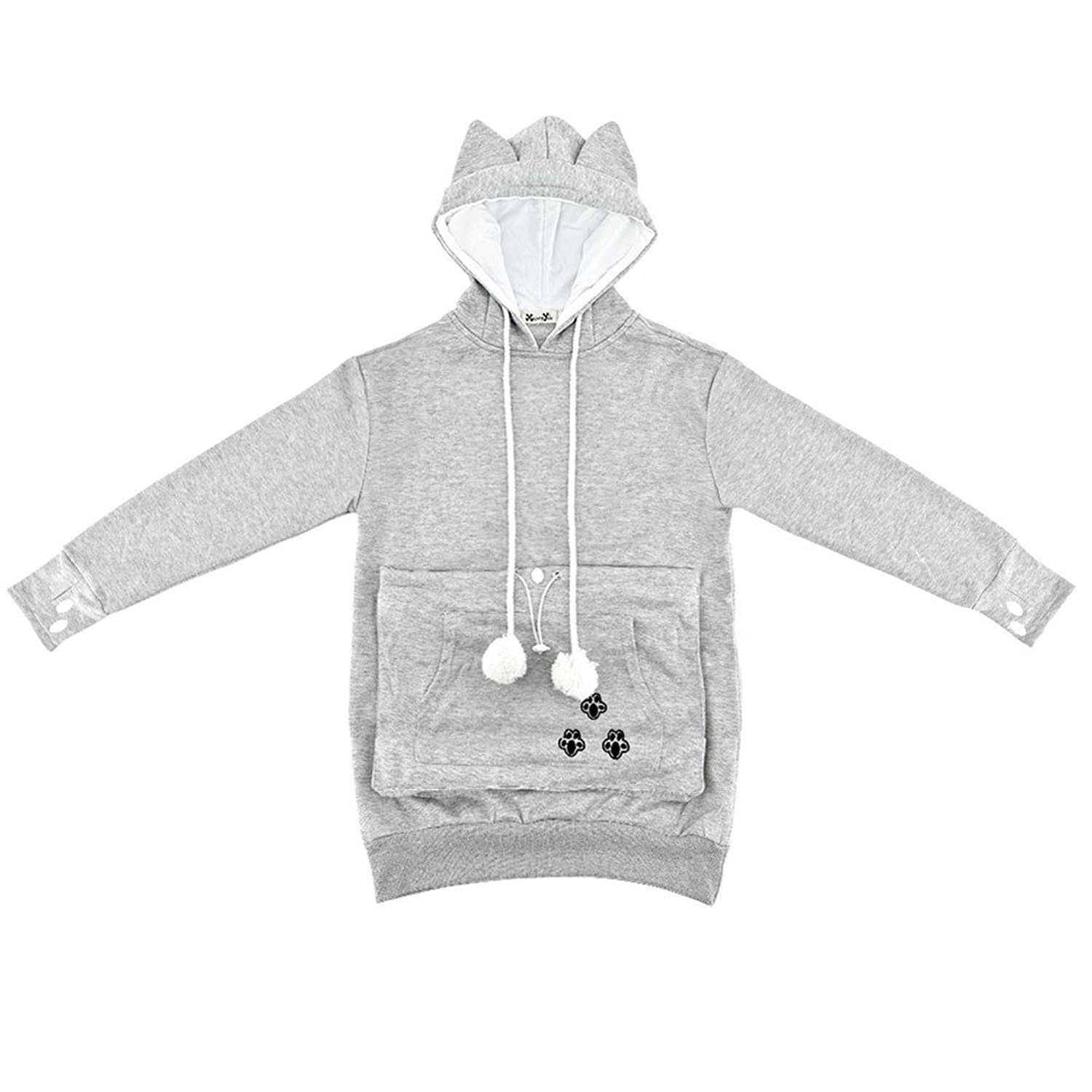 NeuFashion Unisex Mewgaroo Pet Holder Cat Eared kangaroo Pouch Sweatshirt Hoodie