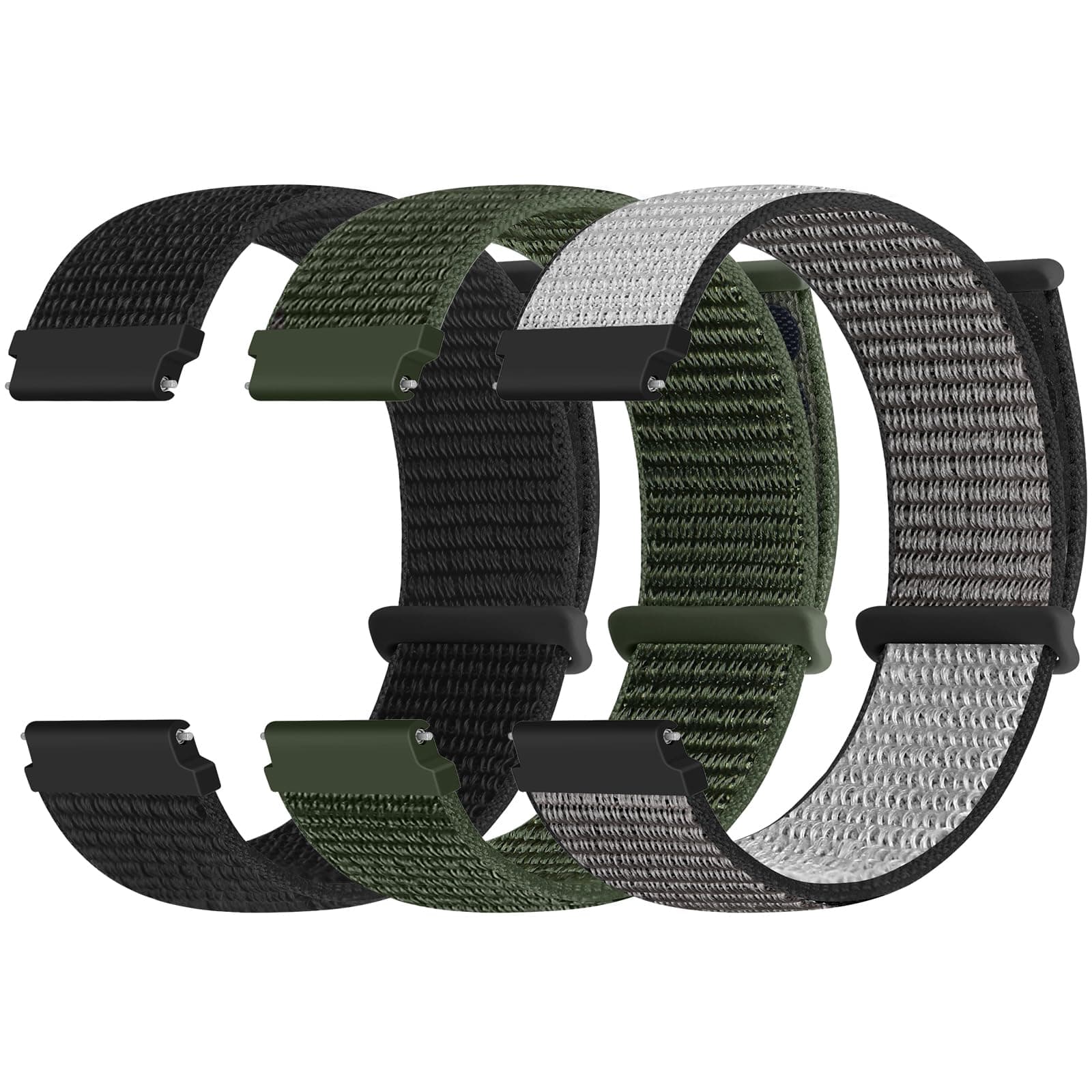 Quick Release Nylon Watch Band 18mm 20mm 22mm for Women Men Nylon Sport Loop Watch Straps Adjustable Breathable Replacement Bands, 3 PCS