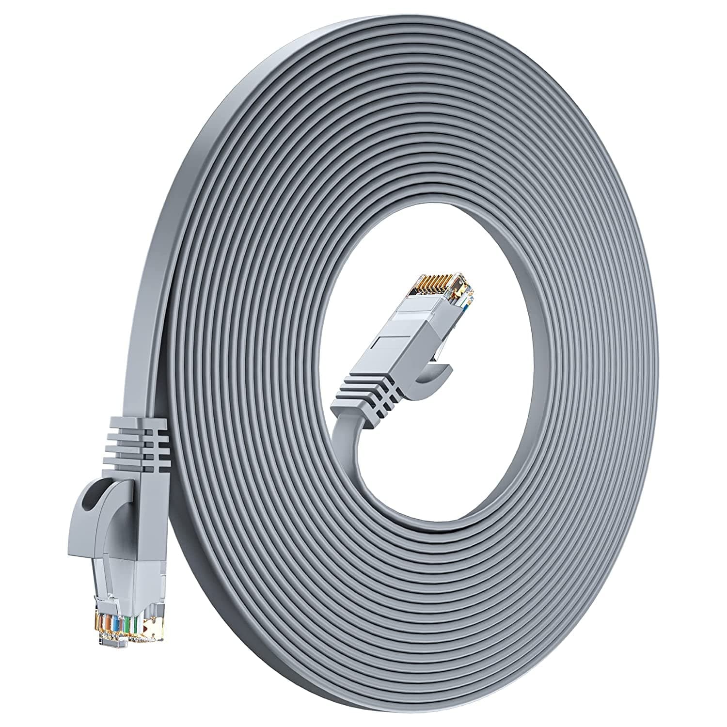 FEDUS Cat6 Ethernet Cable, Flat RJ45 LAN Cable wire High Speed 250MHZ / 1 Gigabit Speed UTP LAN Cable, Network Internet Cable, Patch Computer Cord Gigabit Category 6 Wires for Modem (GRAY, 15Meter)
