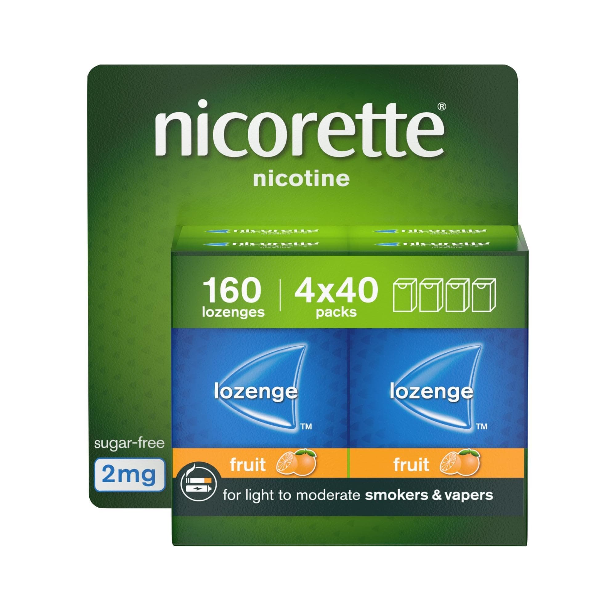 Nicorette Fruit 2mg Lozenge, 160 Pieces (4 x 40 Packs), Effective and Discreet Stop Smoking and Stop Vaping Aid, Nicotine Lozenges with Dual-Layer Fruity Flavour Release (Quit Smoking or Vaping)