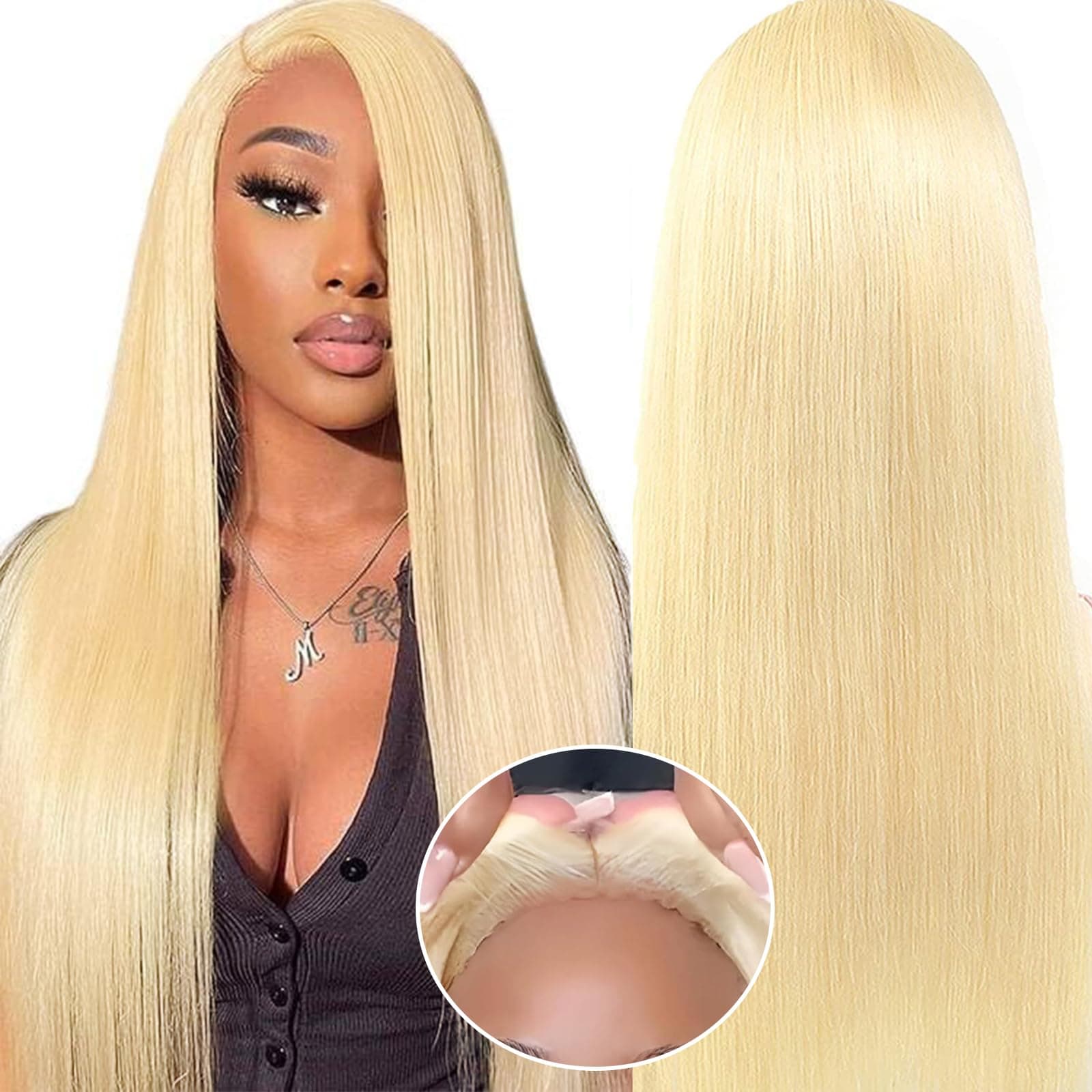 613 Lace Front Wig Human Hair Straight Blonde 13x4 Transparent HD Frontal Wigs for Women Pre Plucked 10A Brazilian 150% Density Baby Natural Hairline 20inch