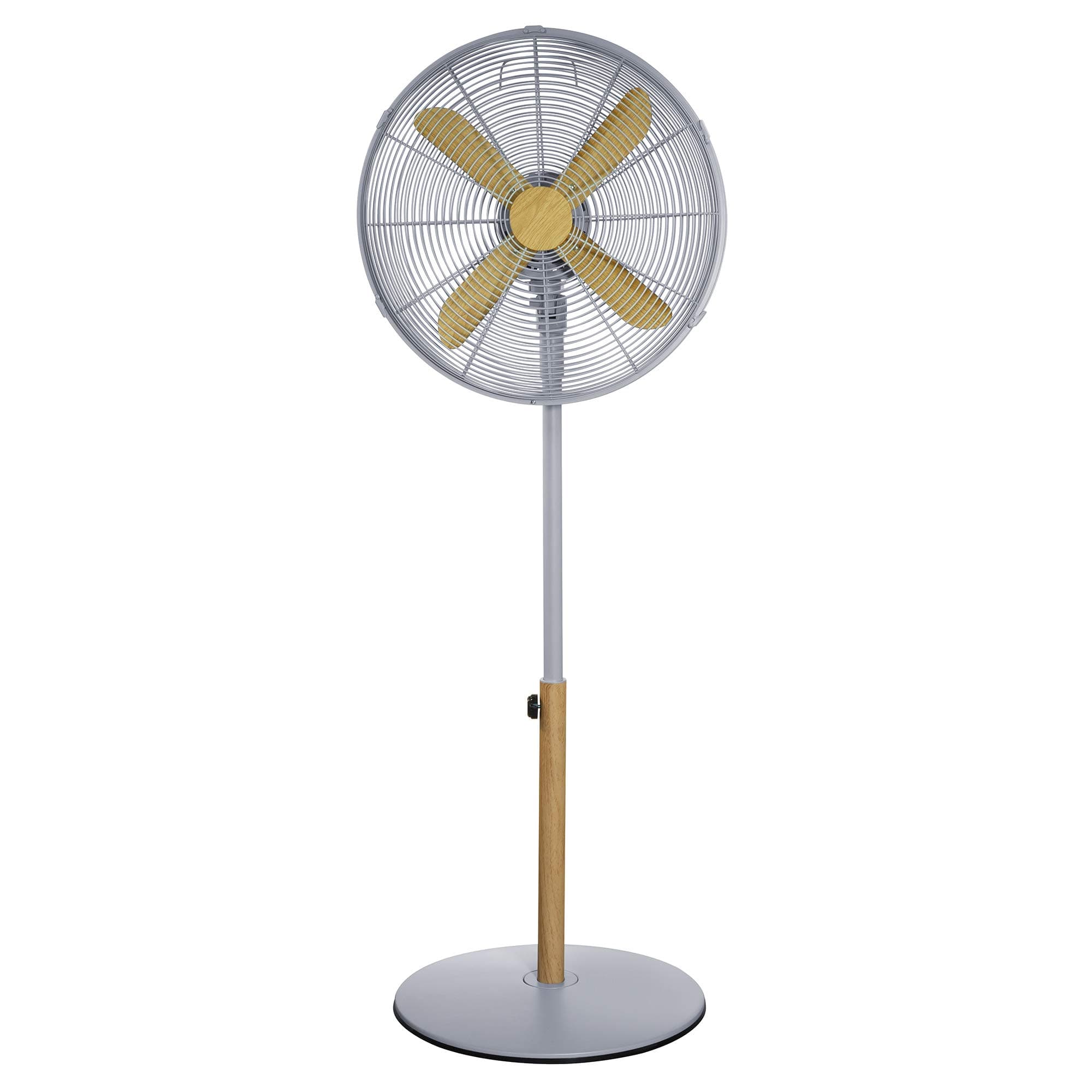 RHMPF1601WDG 16" Scandi Electric Pedestal Fan, Tall Standing Fan, 1m to 1.25m Height, 3 Speed Settings, Oscillating Fan & Adjustable Tilt, 60W, Grey and Wood Effect