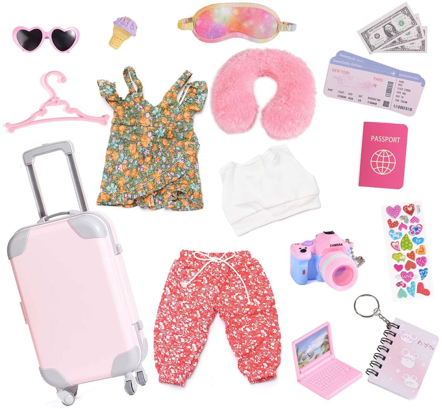 Doll Clothes Large Size Suitcase Travel Play Set Doll Accessories for American 18 Inch Dolls