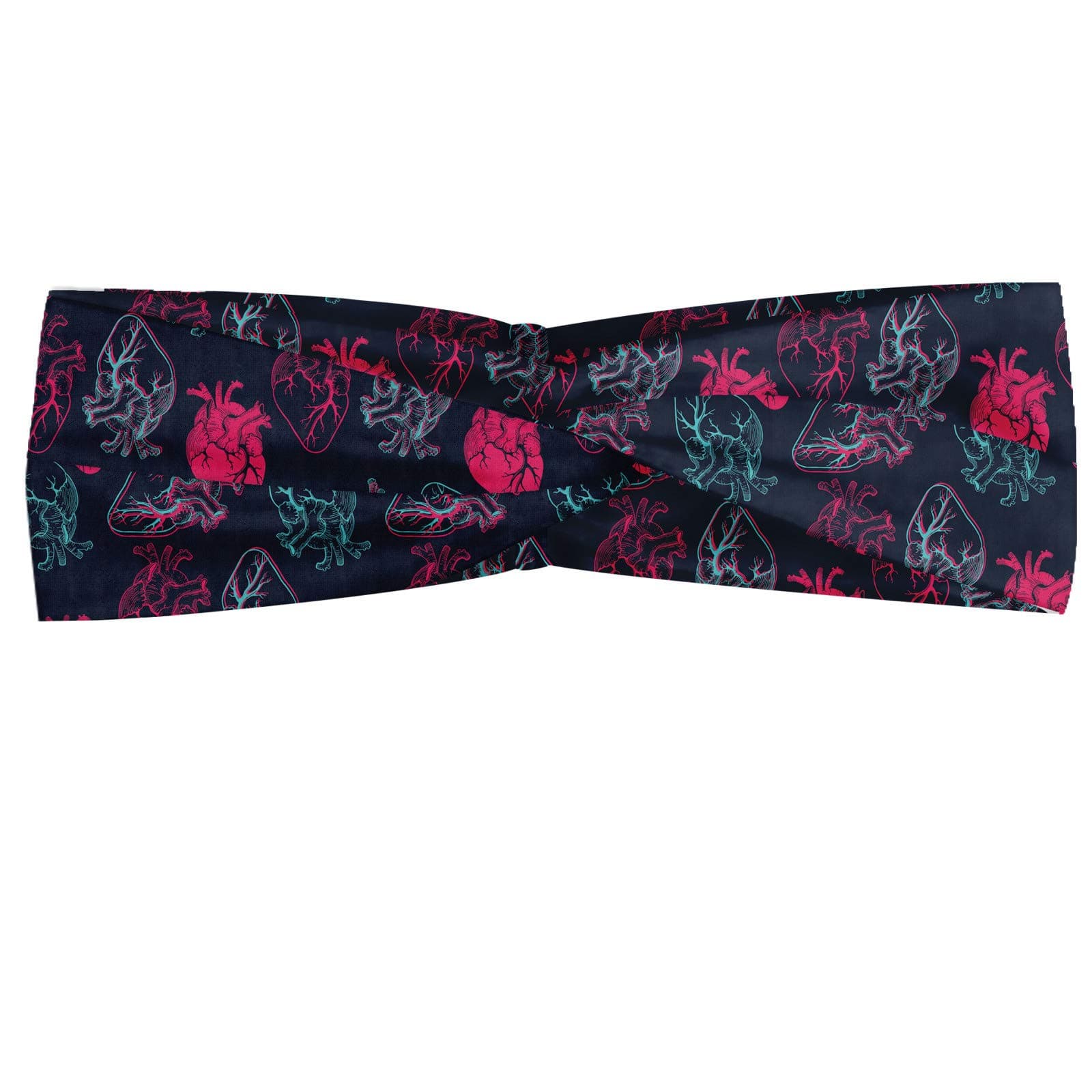 ABAKUHAUS Human Anatomy Headband, Anatomical Heart Analogy Veins Stems Palpitating Organ Sketch, Elastic and Soft Women's Bandana for Sports and Everyday Use, Pink Charcoal