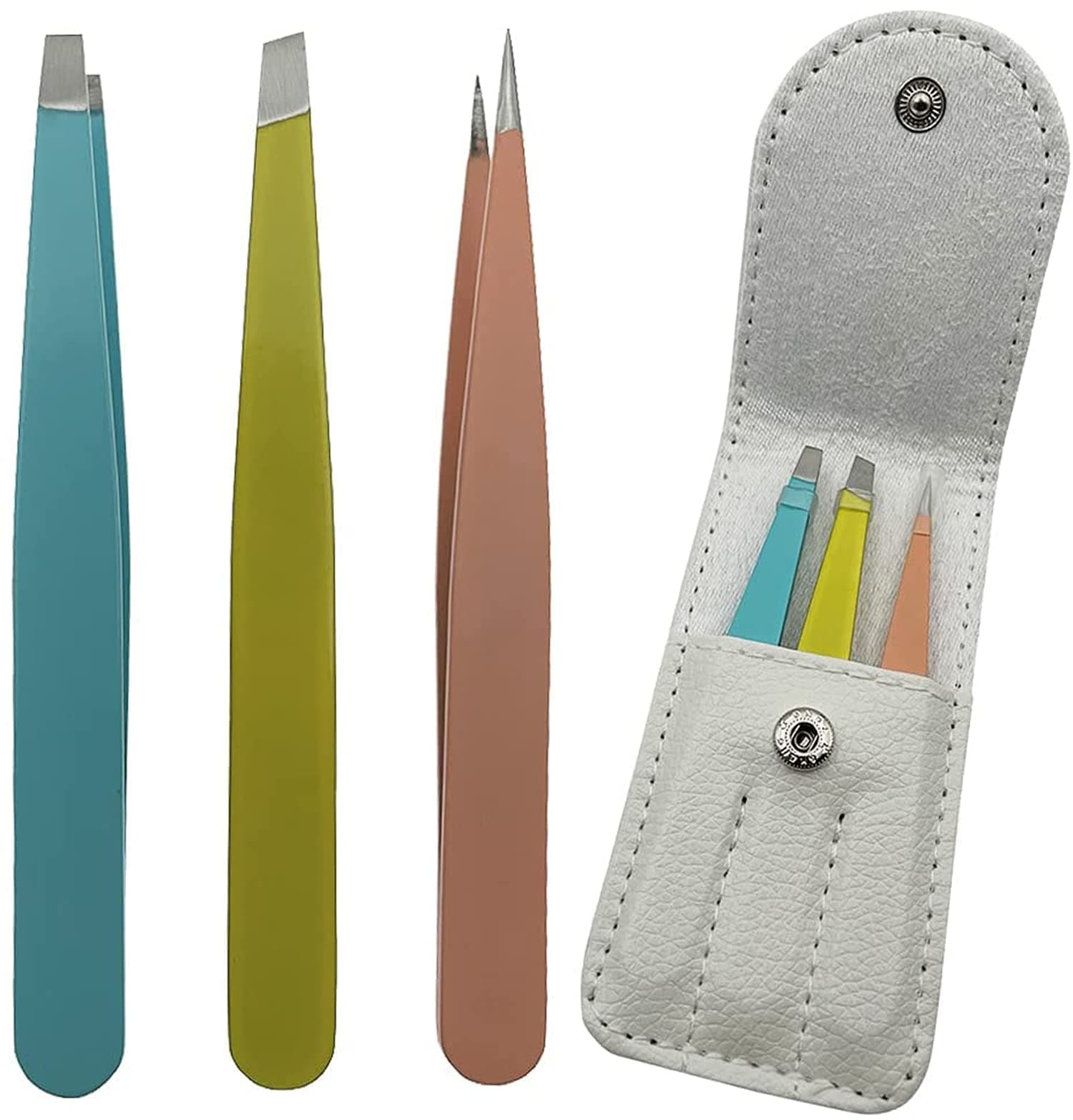 KASTWAVEEyebrow Tweezers, 3 Piece Professional Stainless Steel Precision Tweezers for Ingrown Hair Remove and Eyebrows Plucking and Facial Hair (Multicolor)