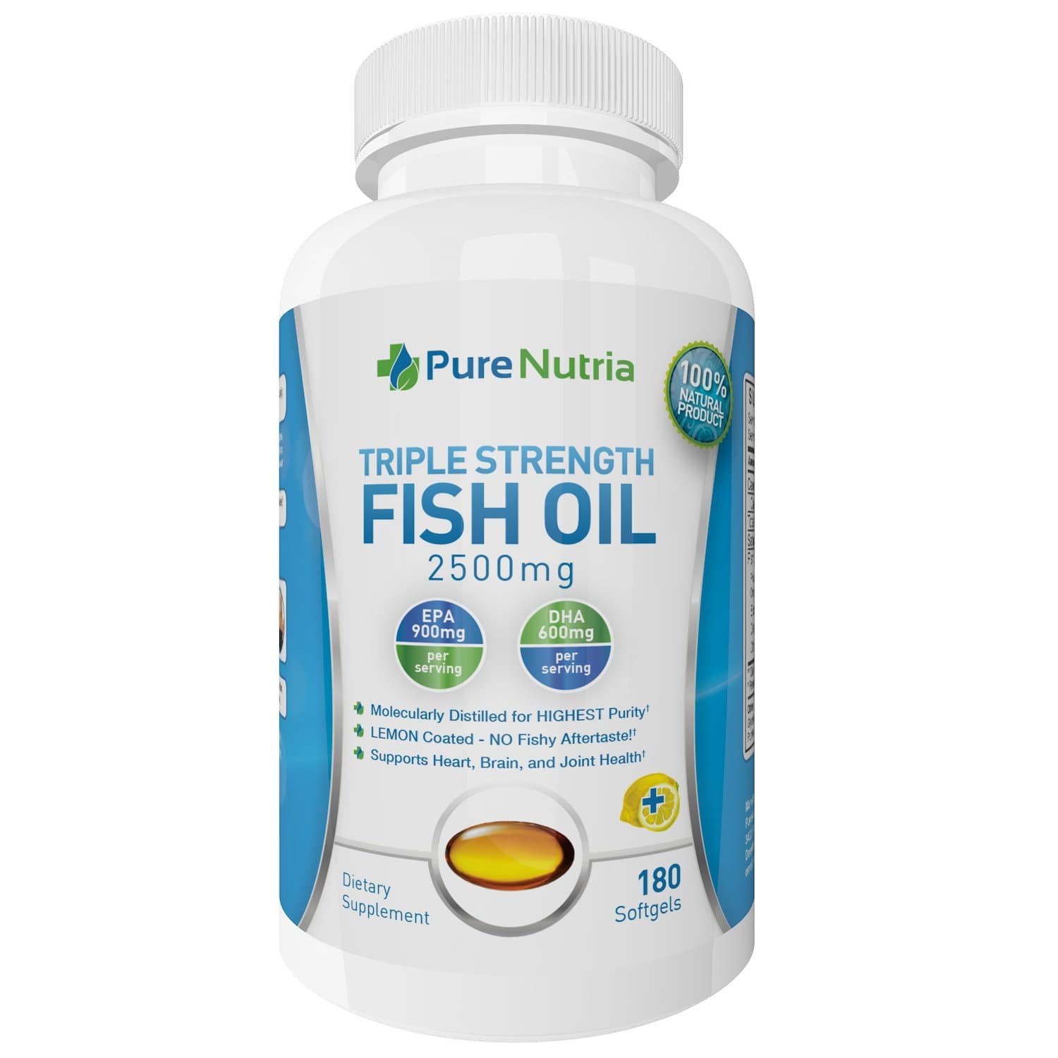 Omega 3 Fish Oil Triple Strength - 2,500mg Burpless Softgels. Lemon Coated