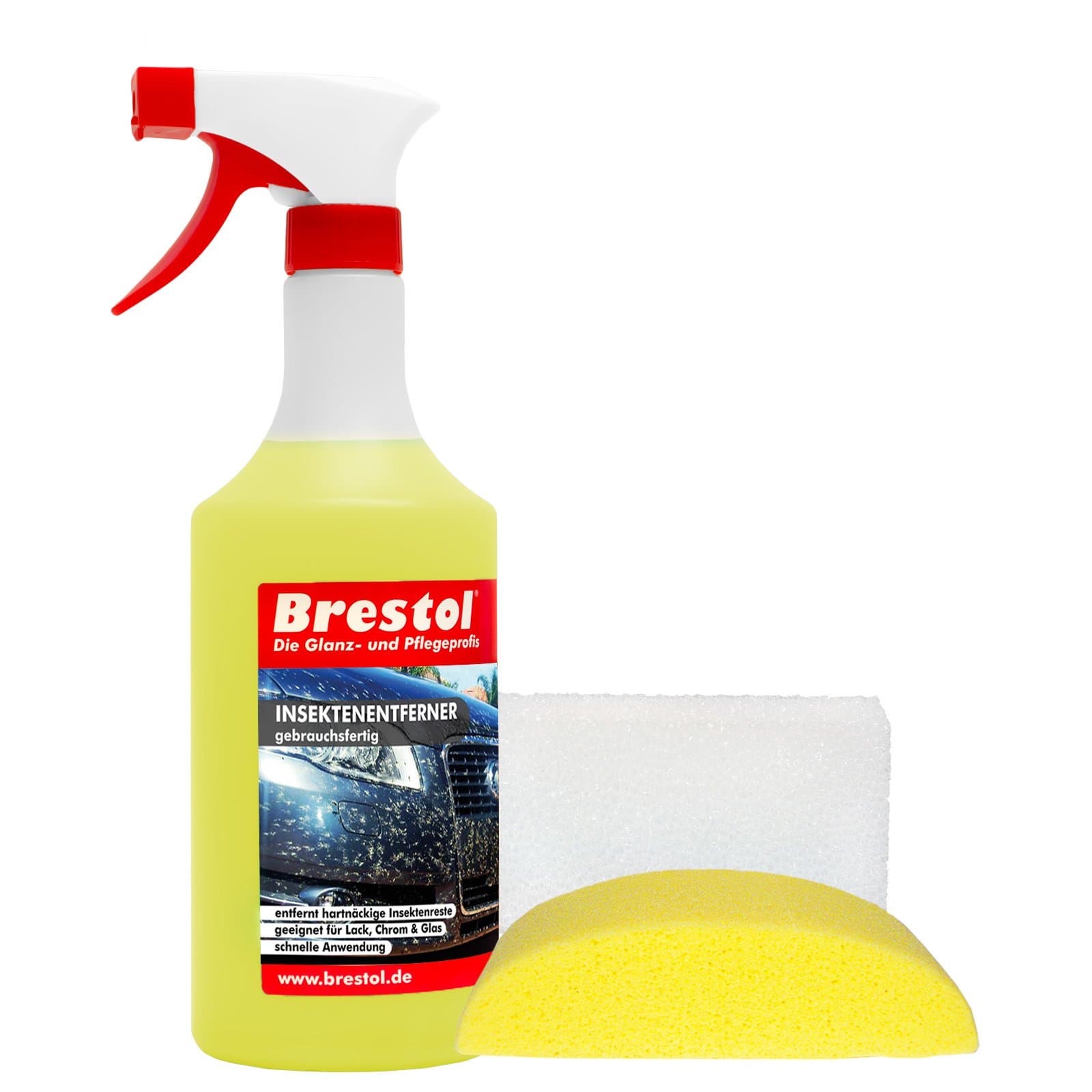 INSEKTENENT Set1 (7451) 1x 750 ml Ready to Use; Vehicle Sponge, 1 x Sponge – -- Polycarbonate Convenient Insect Cleaner Insect Remover Bird Kotent Remover Special Cleaner Alkaline Original Brestol