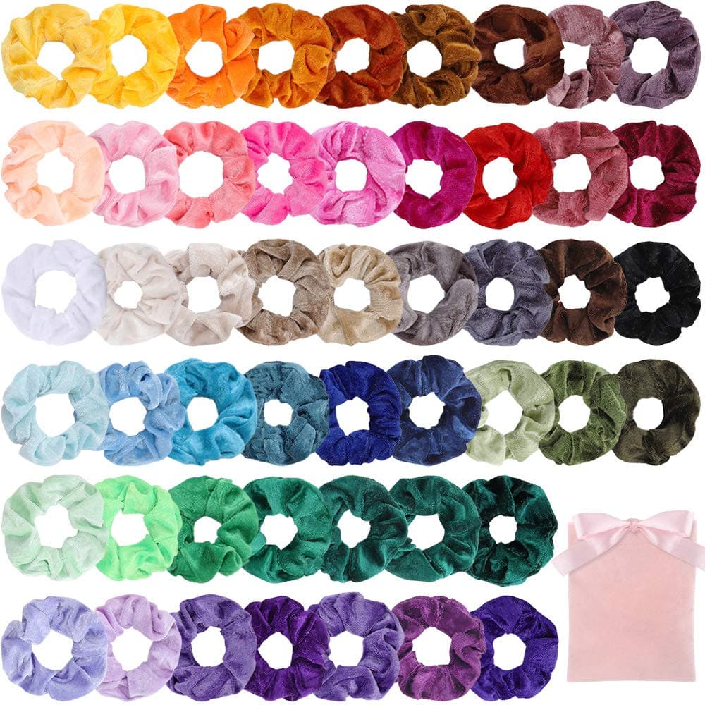 Isbasa Silk Large Satin Hair Scrunchies,50pcs Hair Ties Ropes Scrunchies,Velvet Hair Scrunchies Elastic Hair Bobbles Hair Bands Ponytail Holder for Women Girls Hair Accessories