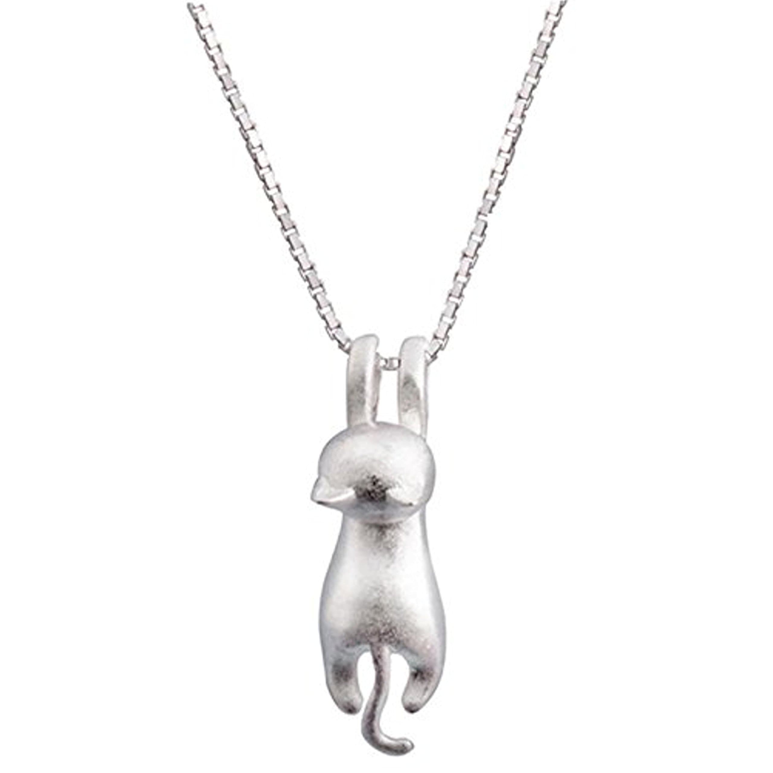 Cute Animals Club Silver Cat Necklace - Sterling Silver Necklace for Women, Sterling Silver Necklace with Pendant, Pendant Necklace for Women, Sterling Silver Pendant Necklace, Cute Necklace for Women