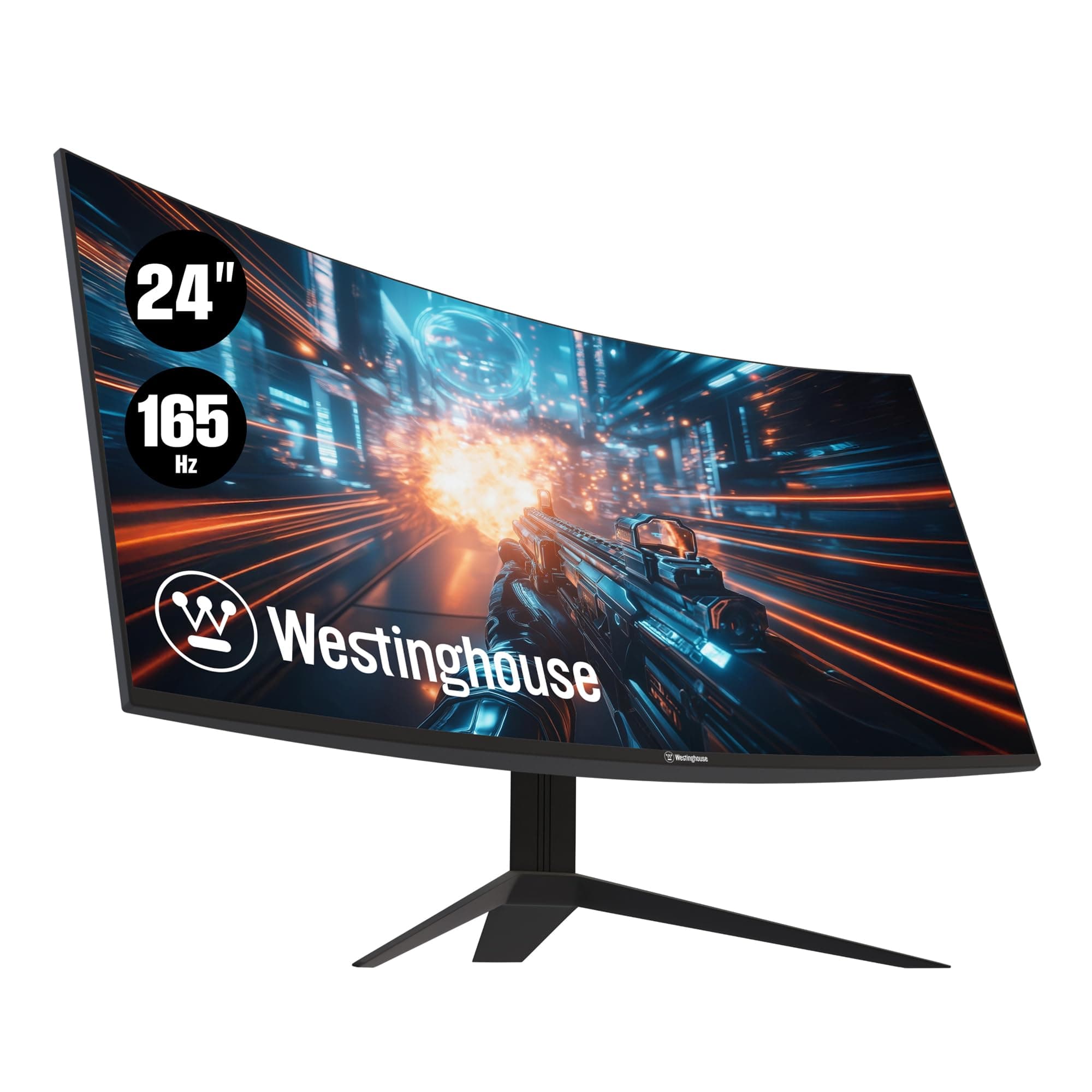Westinghouse 24 Inch Curved Full HD Gaming Monitor, 165Hz, AMD FreeSync Support, Low Motion Blur, 1500R Curve, 1920 x 1080, for PC Games with Built in Speakers, DisplayPort, HDMI