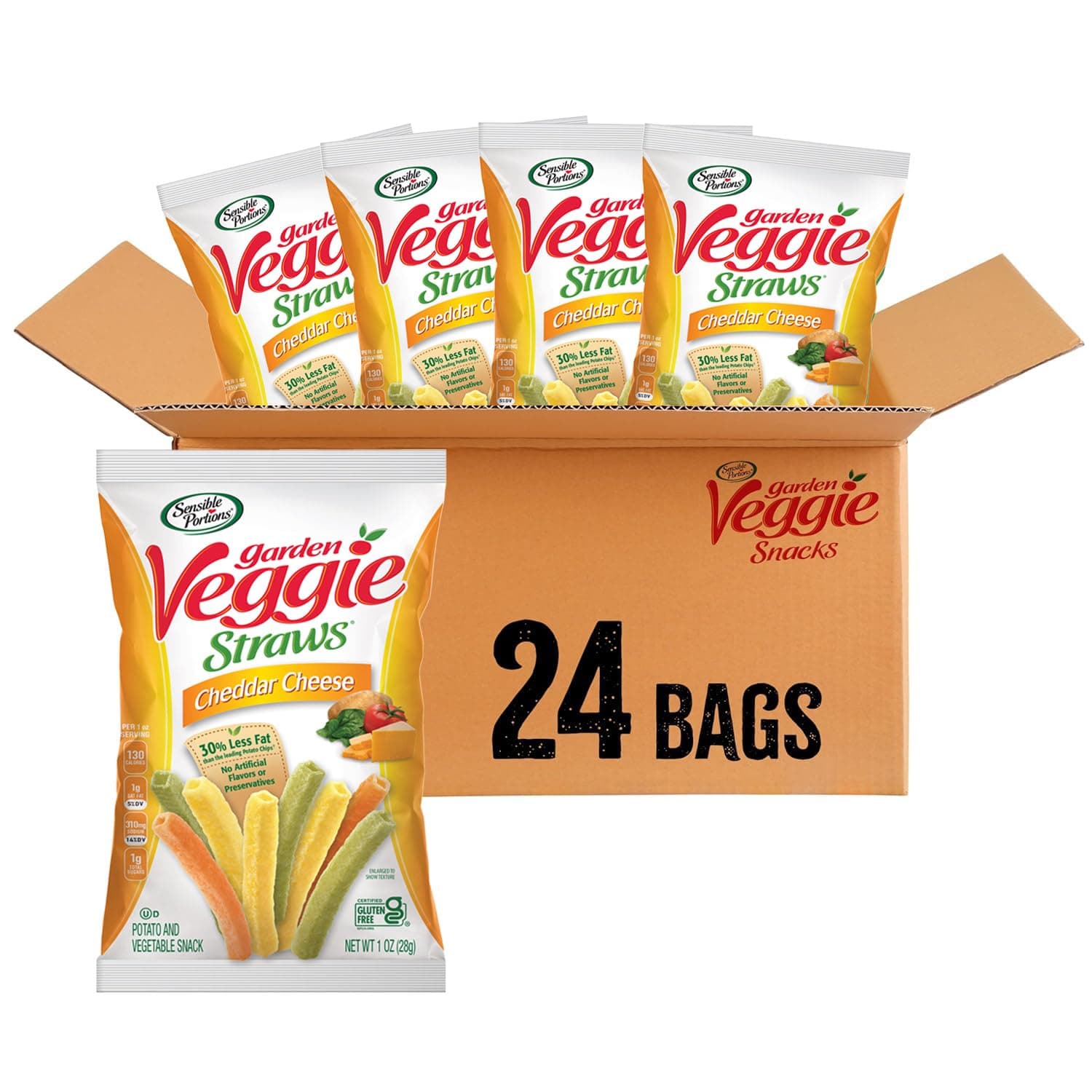Garden Veggie Snacks - Veggie Straws, Snack Size, Cheddar Cheese, 1 Oz (Pack of 24)