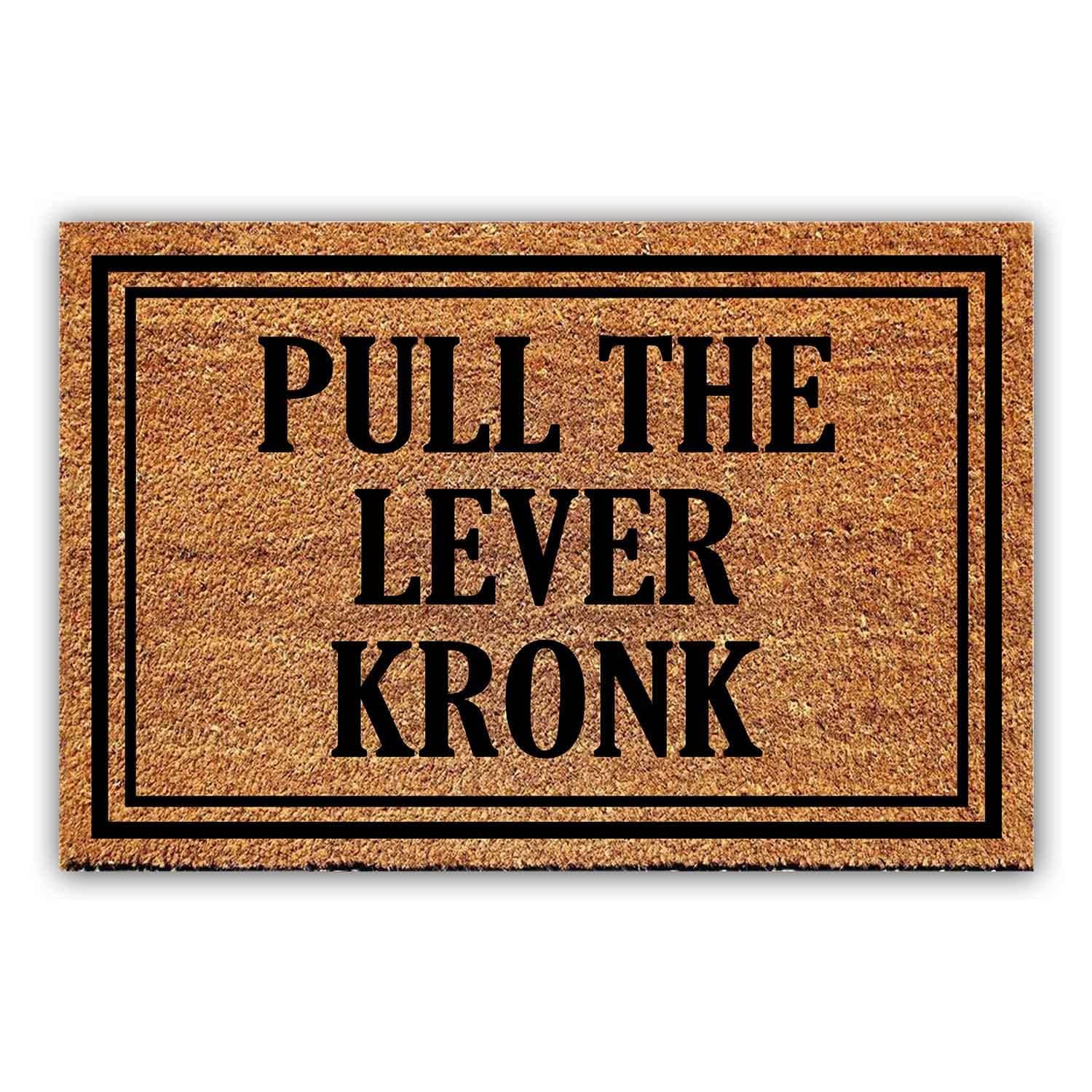 XLQHYHXLQHYH Funny Pull The Lever Kronk Welcome Front Porch Decor Mat for The Entrance Way Personalized Rugs with Heavy-Duty PVC Backing Non Slip Outdoor Coconut Coir Doormat 23.6 x 15.7 inch