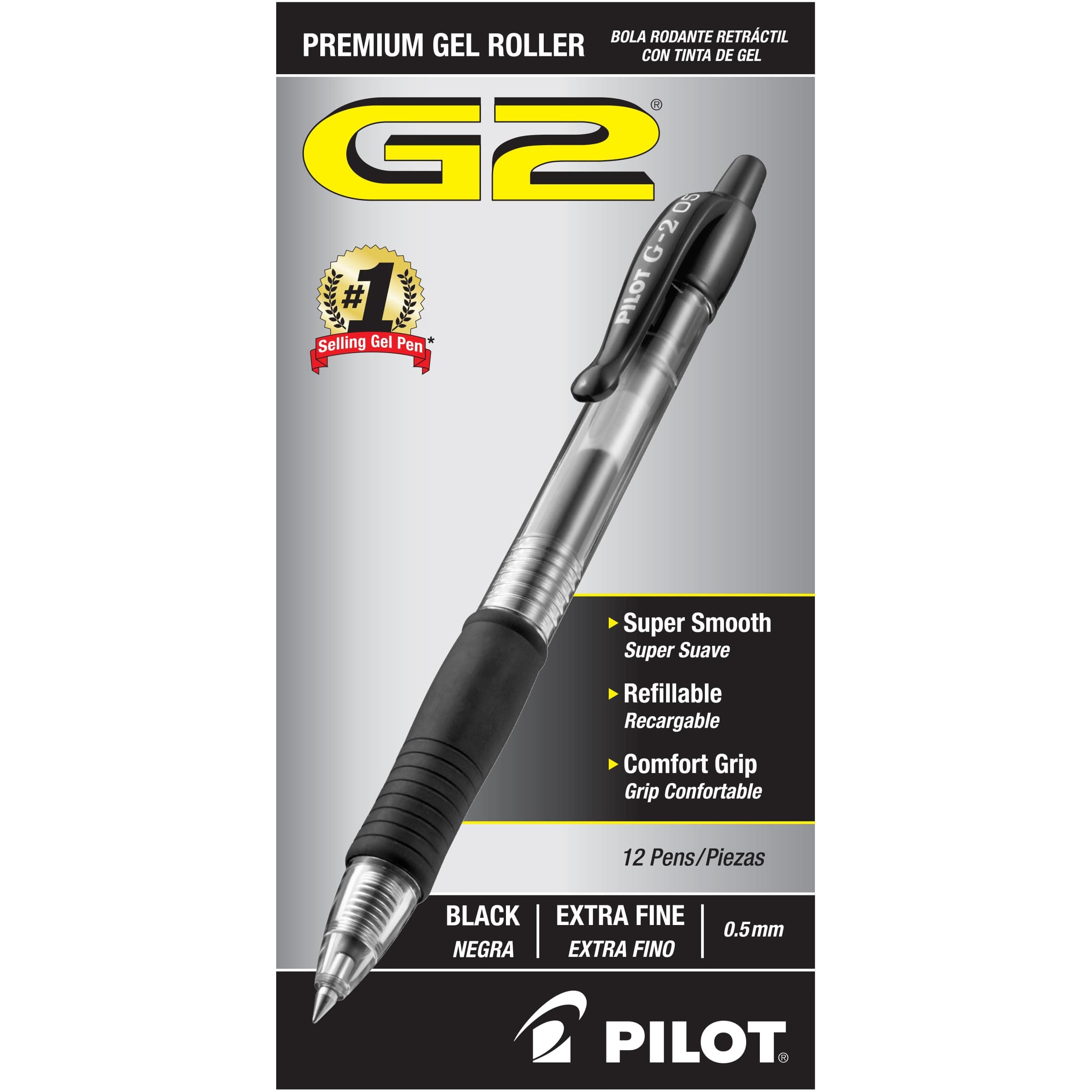 G2 Premium Refillable & Retractable Rolling Ball Gel Pens, Extra Fine Point, Black Ink, 12-Pack (31002)