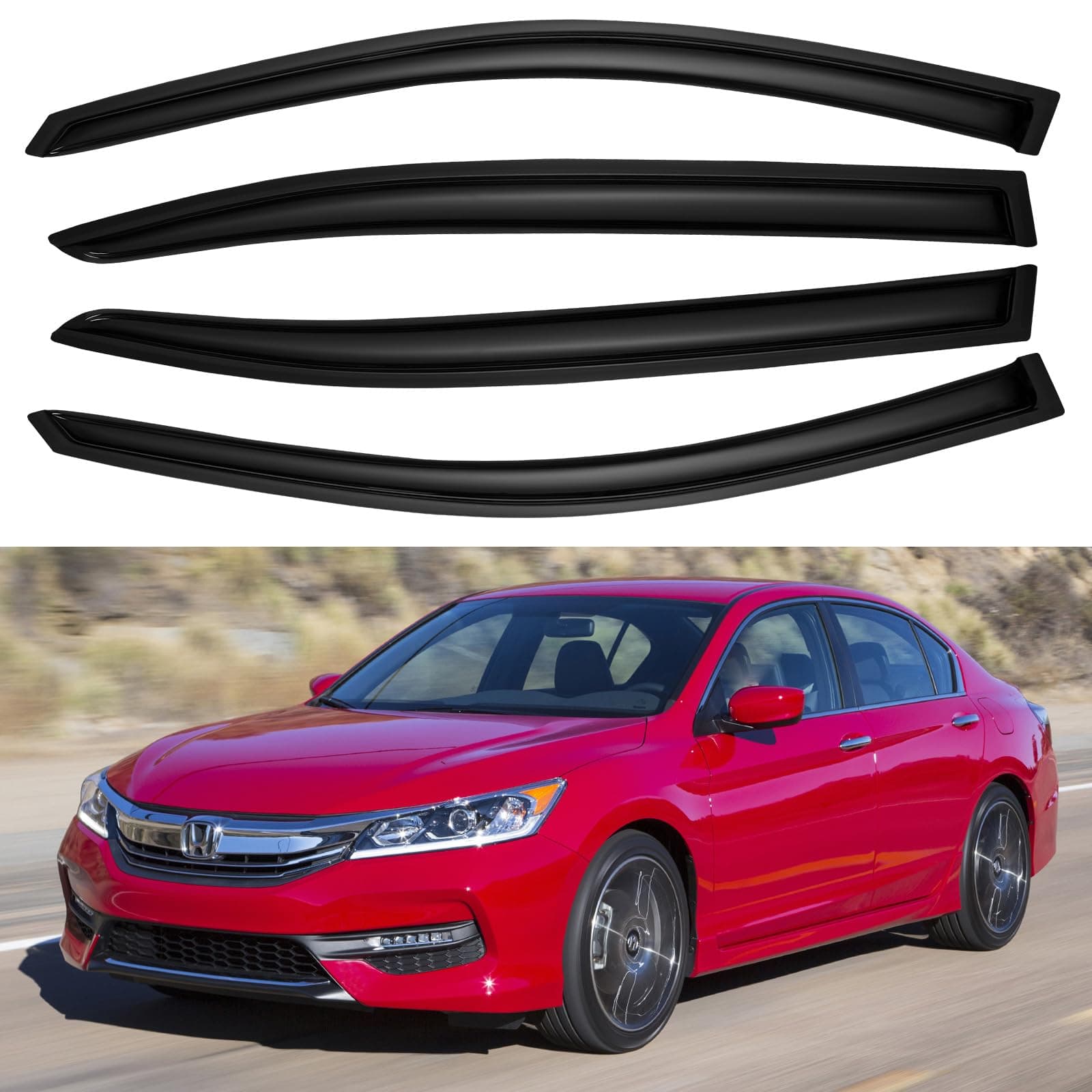Window Visors Rain Guards Shield for 2008-2017 Honda Accord, Window Wind Deflectors Vent Shades for 08-17 Accord 4Door Sedan