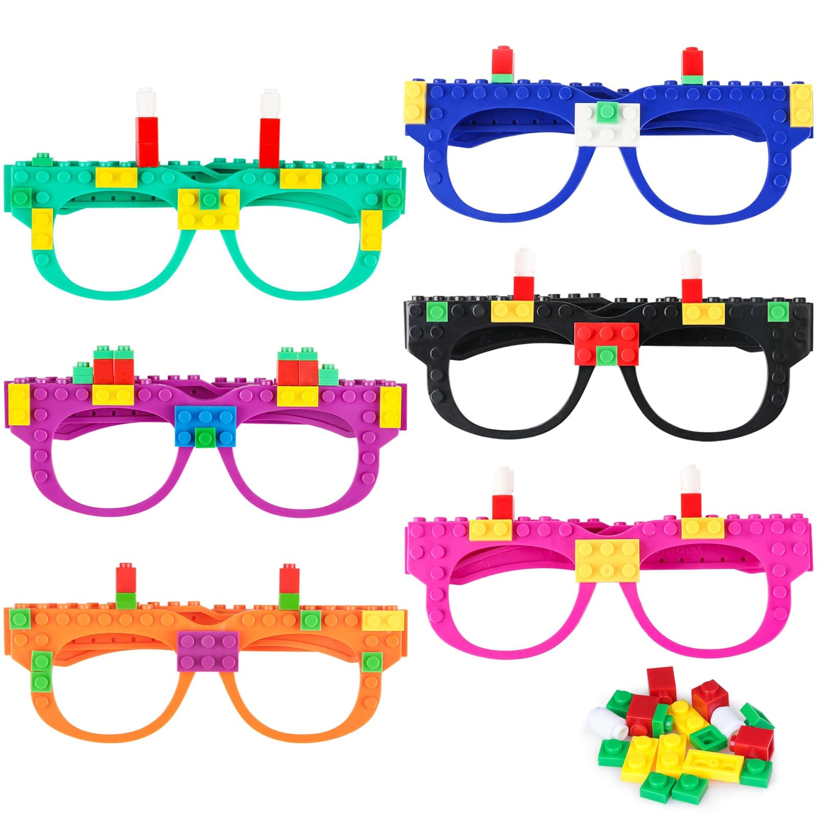 Hxezoc 12 Pcs DIY Building Bricks Glasses Building Blocks Games for Kids Creative Building Block Birthday Party Supplies