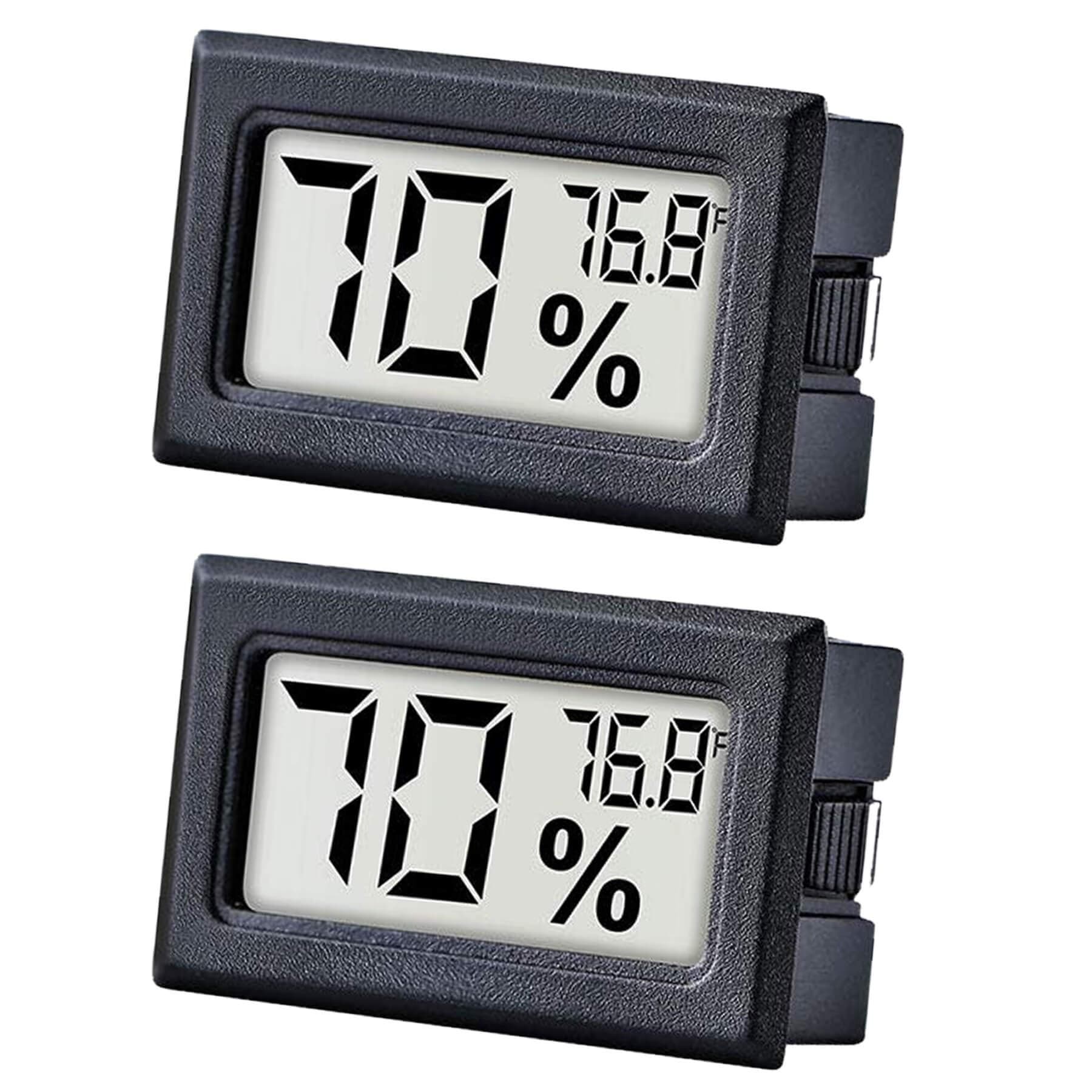 Humidity Meter/Gauge Thermometer Mini Digital Indoor Hygrometer with Temperature Sensor Monitor Fahrenheit (℉) for Humidors, Greenhouse, Garden, Cellar, Fridge, Closet 2 Pack