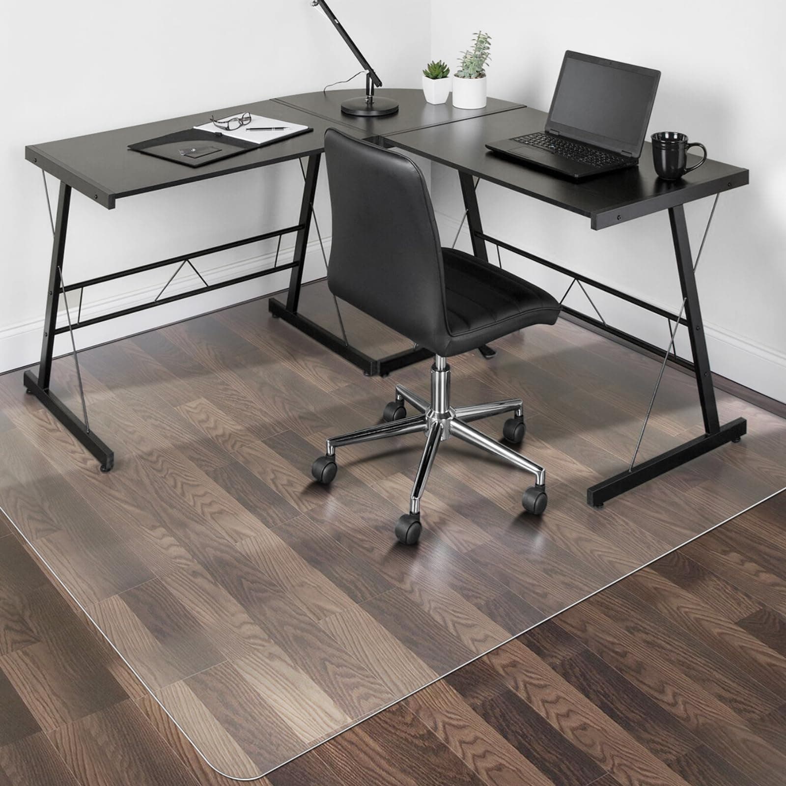 SALLOUS Office Chair Mat for Hard Floors, 63" x 51" Large Chair Mat for Hardwood Floors, Slip Resistant Floor Protector Desk Mat for Home, Waterproof Vinyl Floor Mat for Gaming Chairs (Clear)