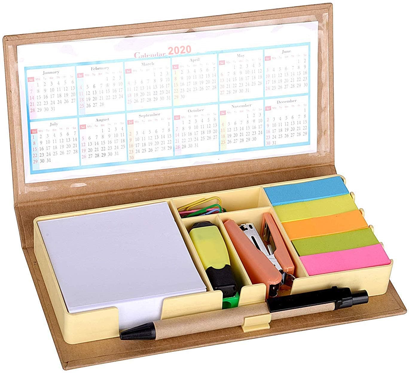 CrownLit Eco-Friendly Stationary Set with Paper clips, Stapler, Sticky Notes, Calendar