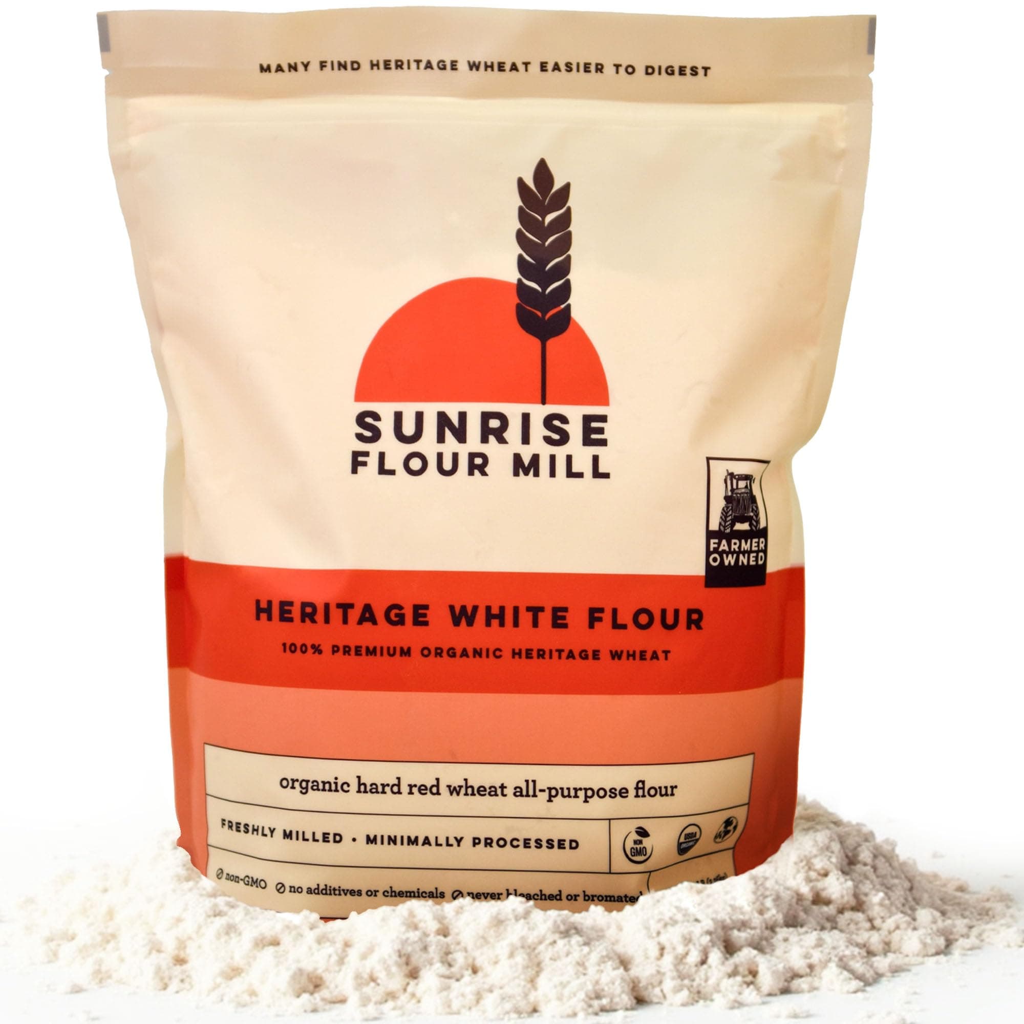 Heritage Organic White Flour | USDA Organic All Purpose Flour Unbleached - Non-GMO, Kosher, Grown Without Glyphosate, High Protein for Baking, Unbromated White Wheat (80 Ounce (Pack of 1))