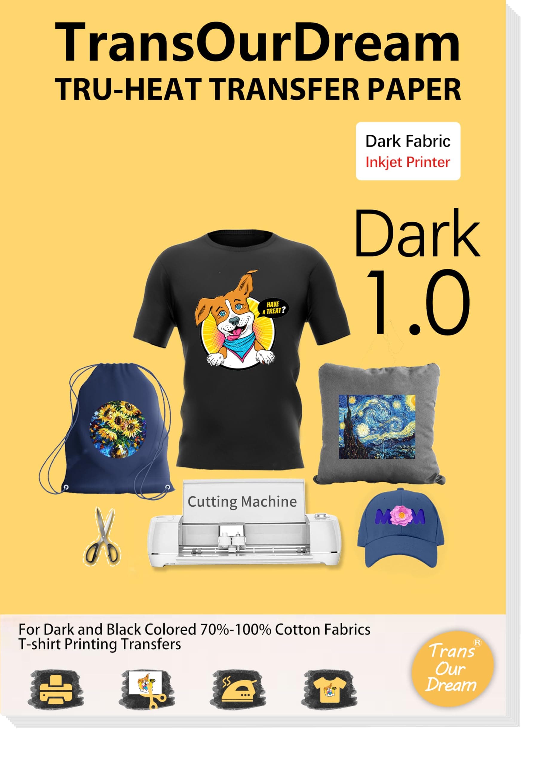 TransOurDream Heat Transfer Paper for Dark T Shirts(20 Sheets, 8.5x11),Printable HTV Heat Transfer Vinyl for Inkjet Printers