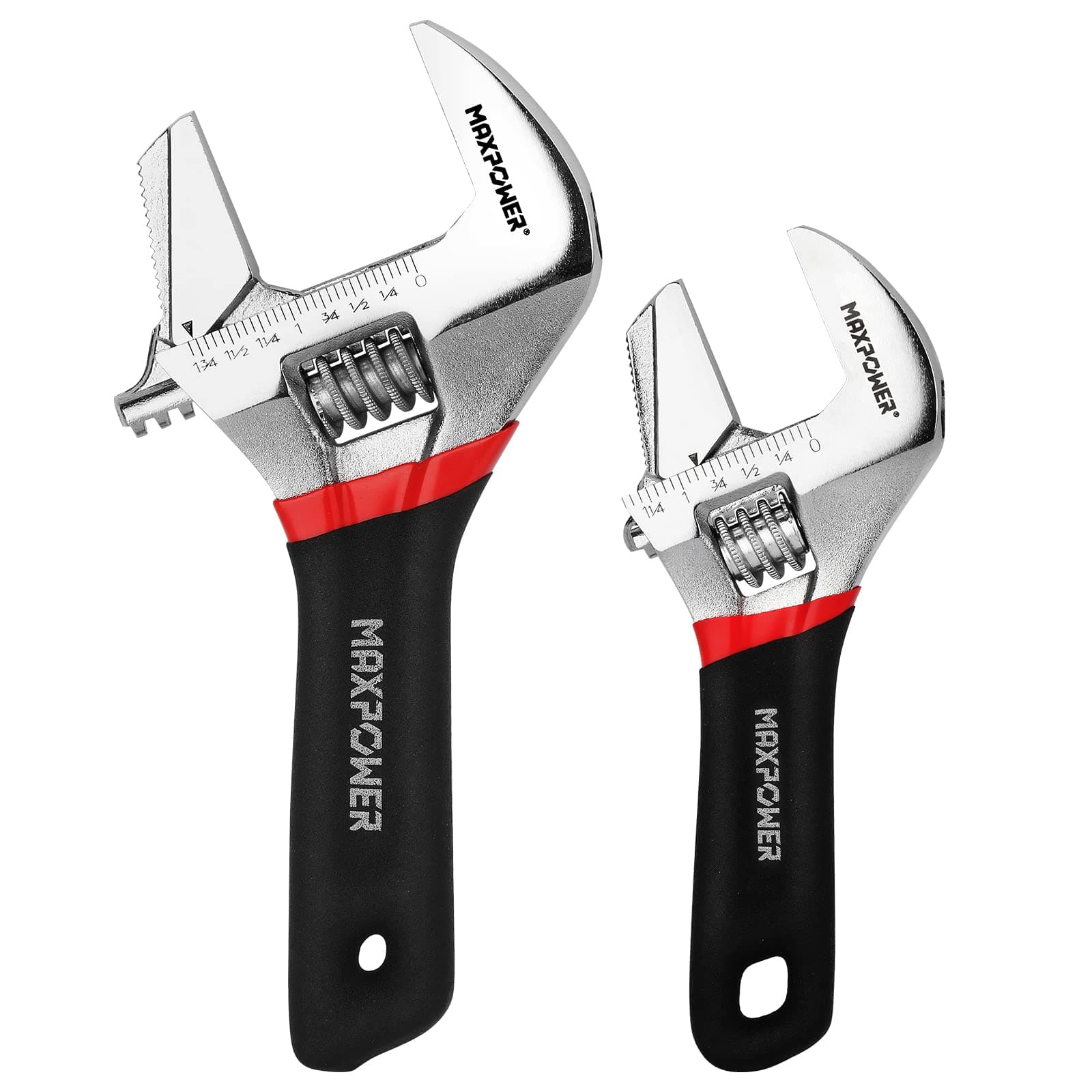 – MAXPOWER Adjustable Spanner Set, 2-in-1 Adjustable Wrench Set, Plumbing Wrench Pipe Wrench with Reversible Wide Opening Jaw (6"/150mm and 8"/200mm)