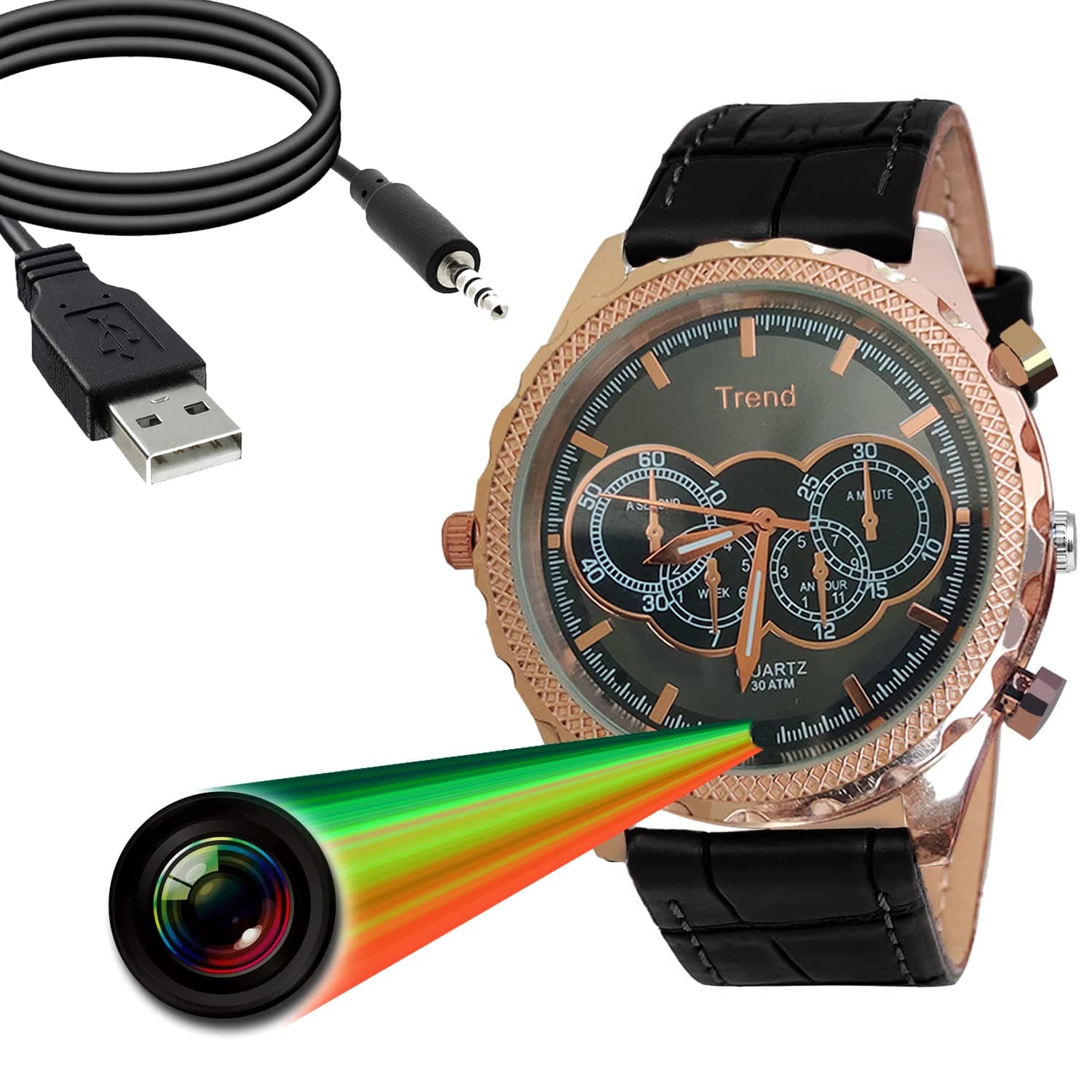 m mhb Wrist Watch Spy Camera with Inbuilt 16GB Memory. Stylish Leather Belt Hidden Audio/Video Recording. While Recording no Light Flashes. for Indoor and Outdoor use.