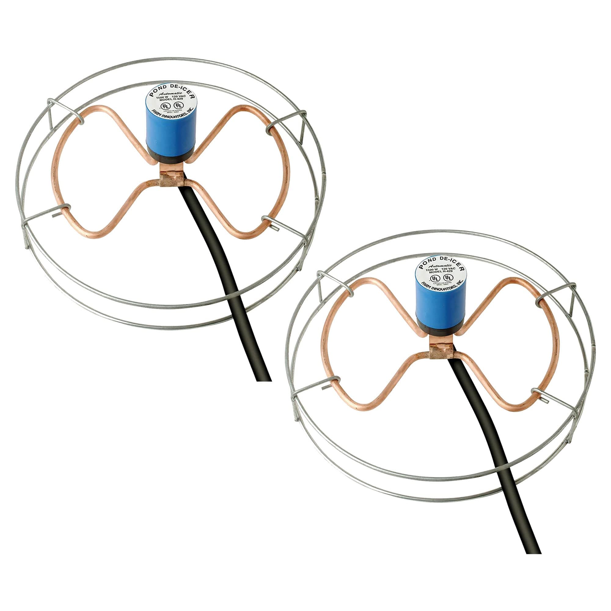 Farm Innovators1500 Watt Cast Aluminum Submergible Water Tank Deicer, with Self Regulating Thermostat and Anti Chew Cord Protector, 2 Pack