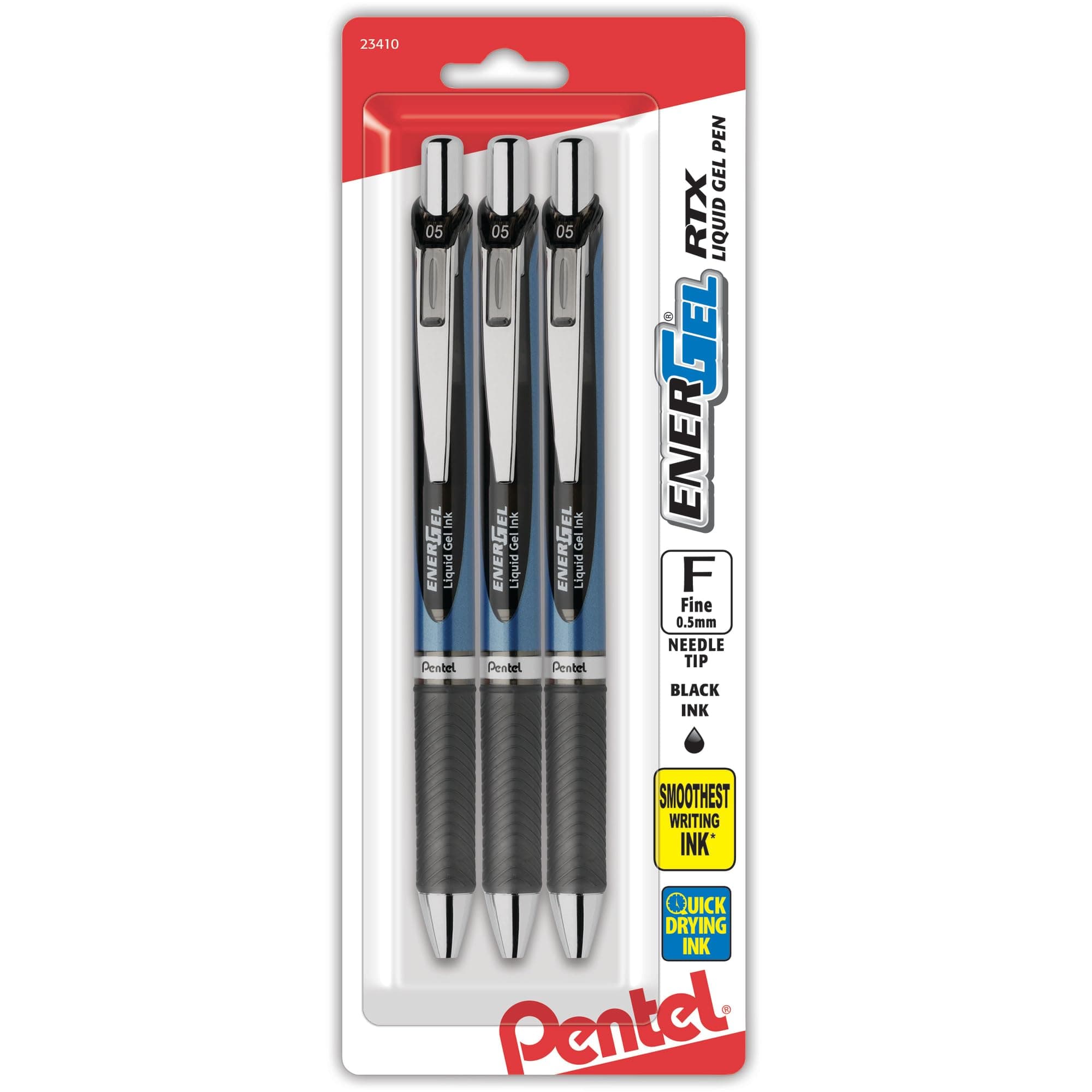 EnerGel Deluxe RTX Retractable Liquid Gel Pen, 0.5mm, Needle Tip, Black Ink, 3 Pen per Pack (BLN75BP3A)